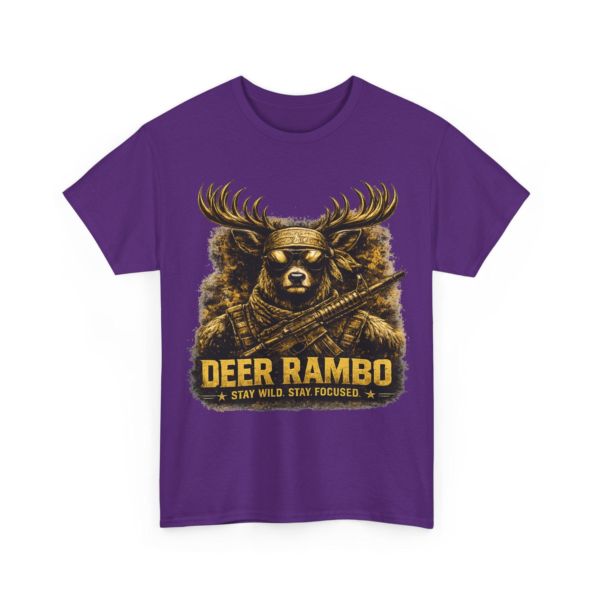 Deer Rambo Tee — 'Stay Wild, Stay Focused' Hunting Graphic T-Shirt