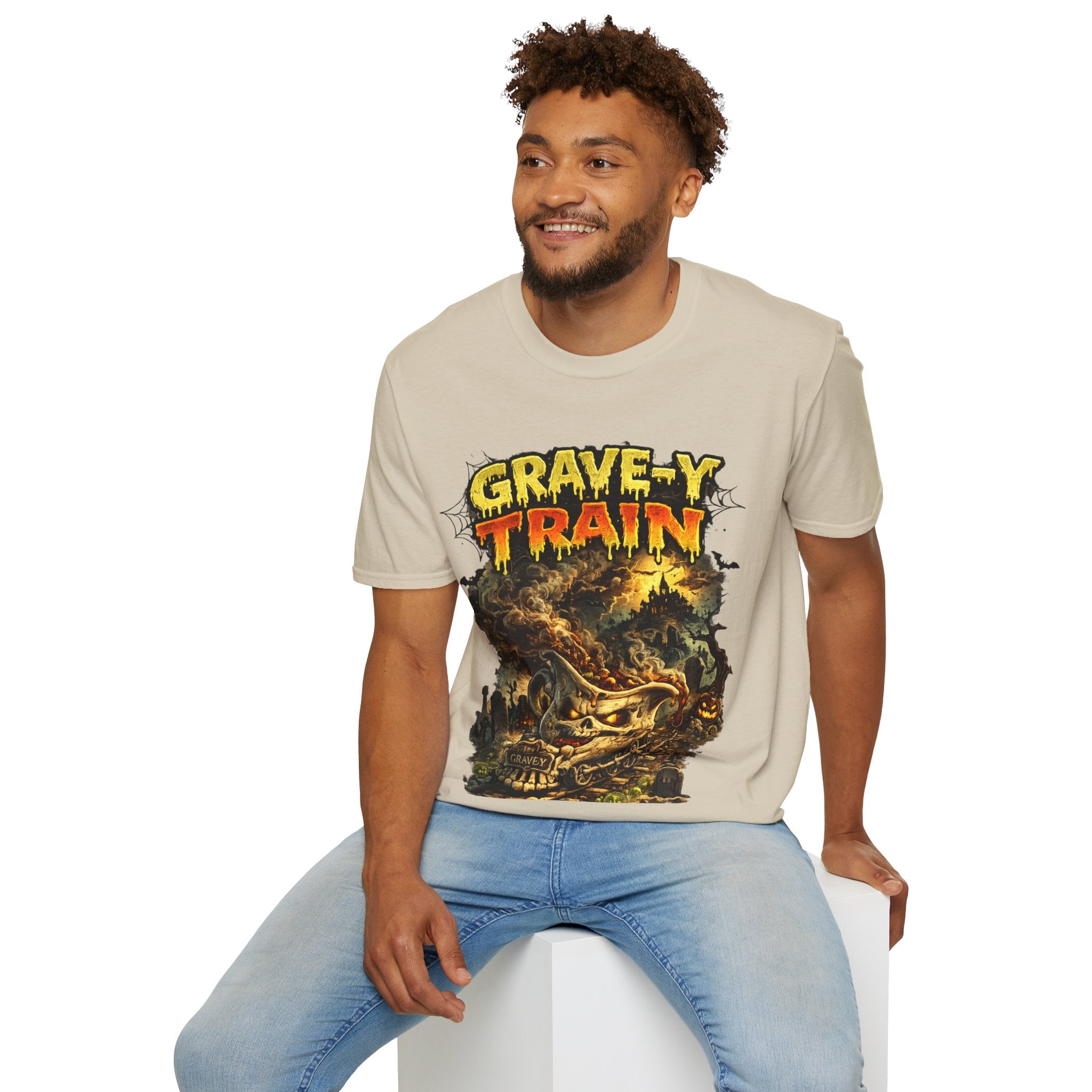 Grave-Y Train T-Shirt — Retro Horror Skull Graphic Tee