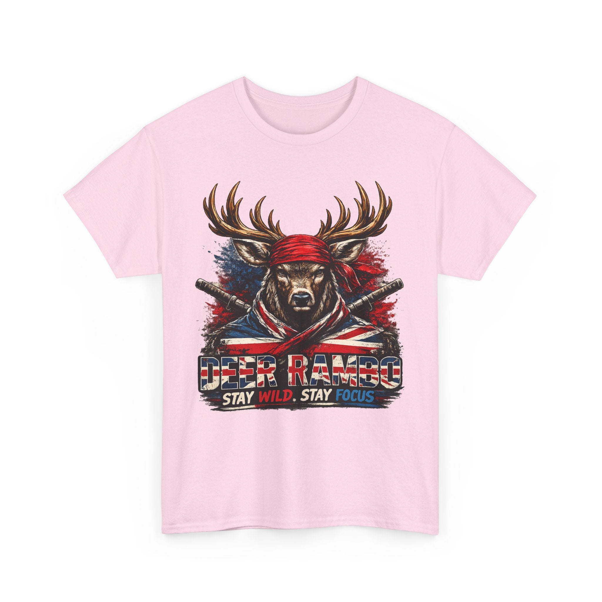 Deer Rambo Patriotic T‑Shirt — "Stay Wild, Stay Focus" Hunting Tee