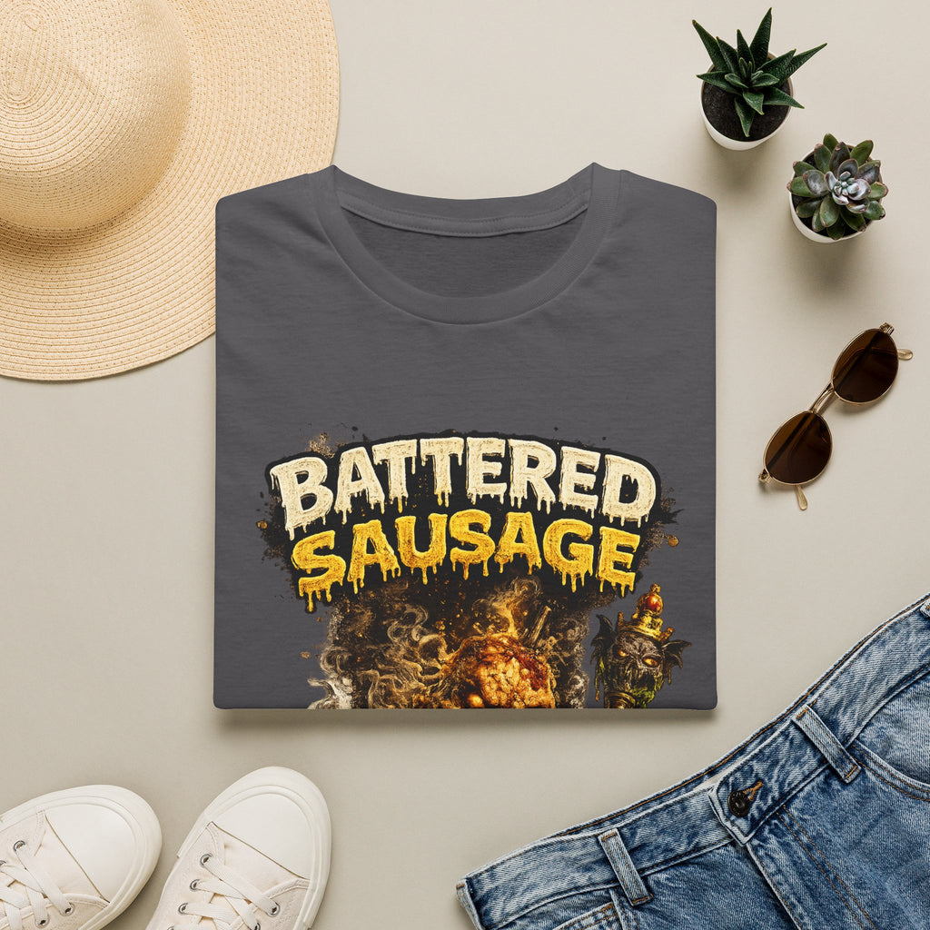 Battered Sausage Graphic T‑Shirt — Flaming Horror Band Tee