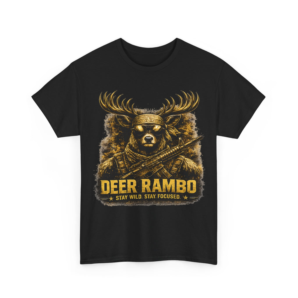 Deer Rambo Tee — 'Stay Wild, Stay Focused' Hunting Graphic T-Shirt