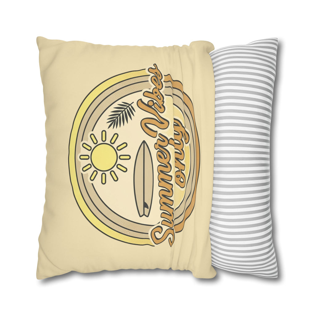 Summer Vibes Only Pillowcase — Retro Surf Beach Decorative Throw Pillow