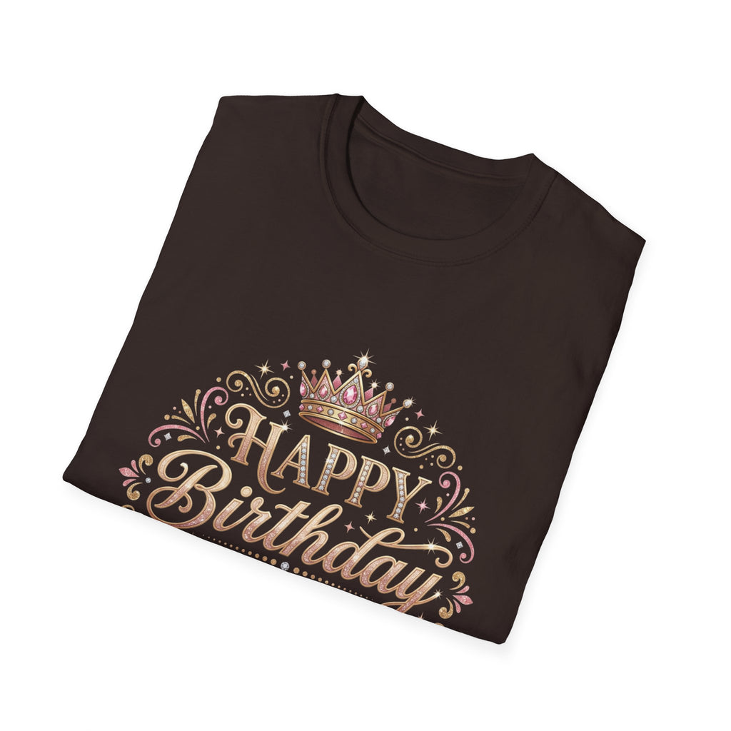 Happy Birthday Queen T-Shirt — Decorative Crown Birthday Tee for Women