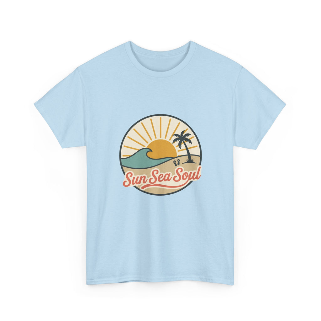 Sun Sea Soul Beach T-Shirt — Retro Sunset Palm Tee