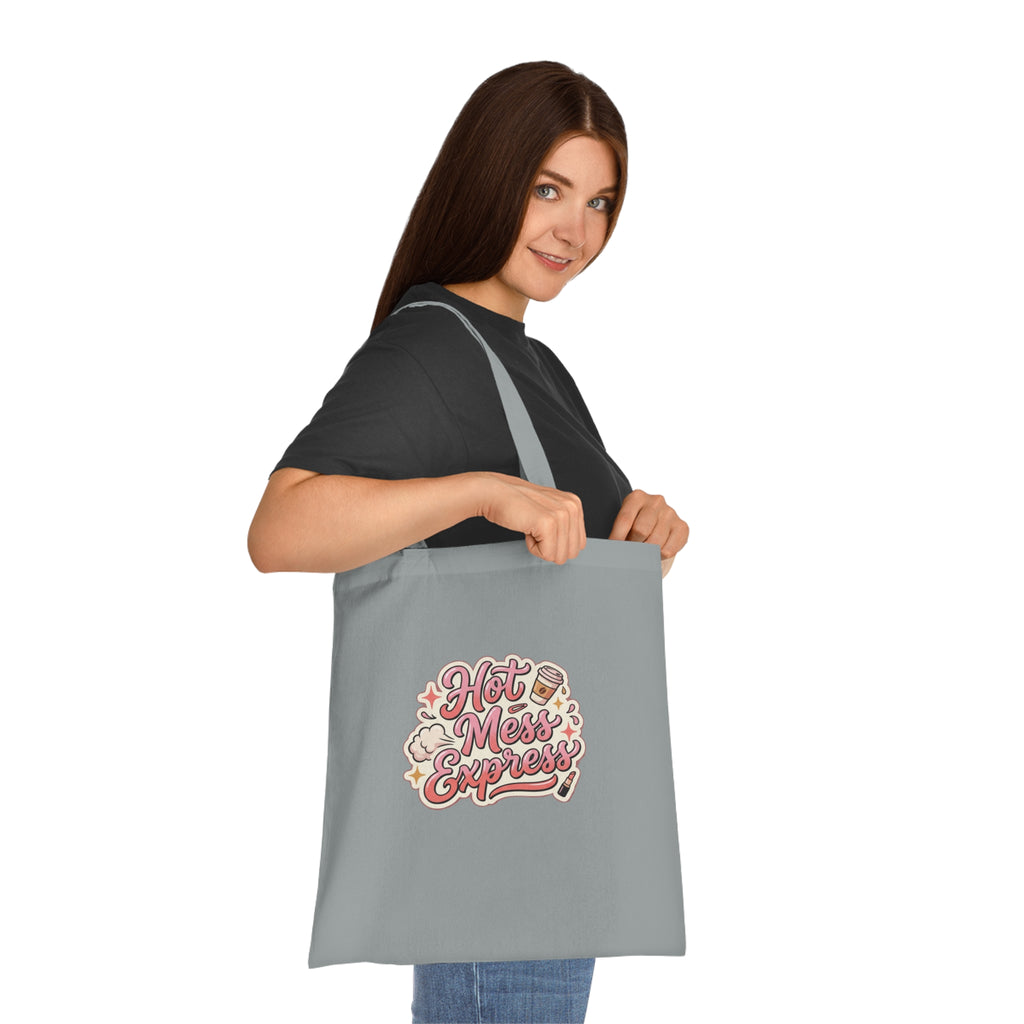 Hot Mess Express Cotton Tote — Funny Retro Coffee & Makeup Graphic Tote Bag