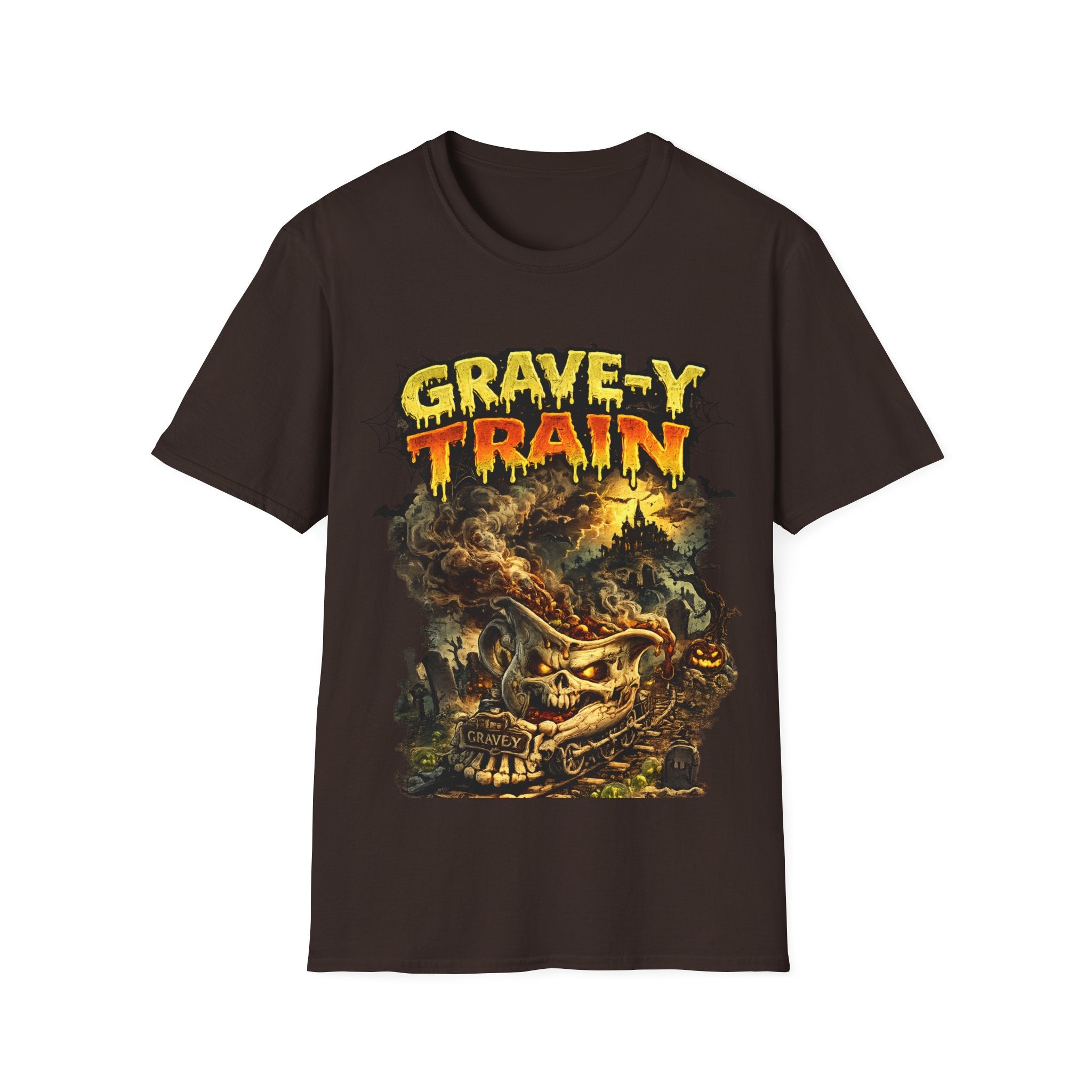 Grave-Y Train T-Shirt — Retro Horror Skull Graphic Tee