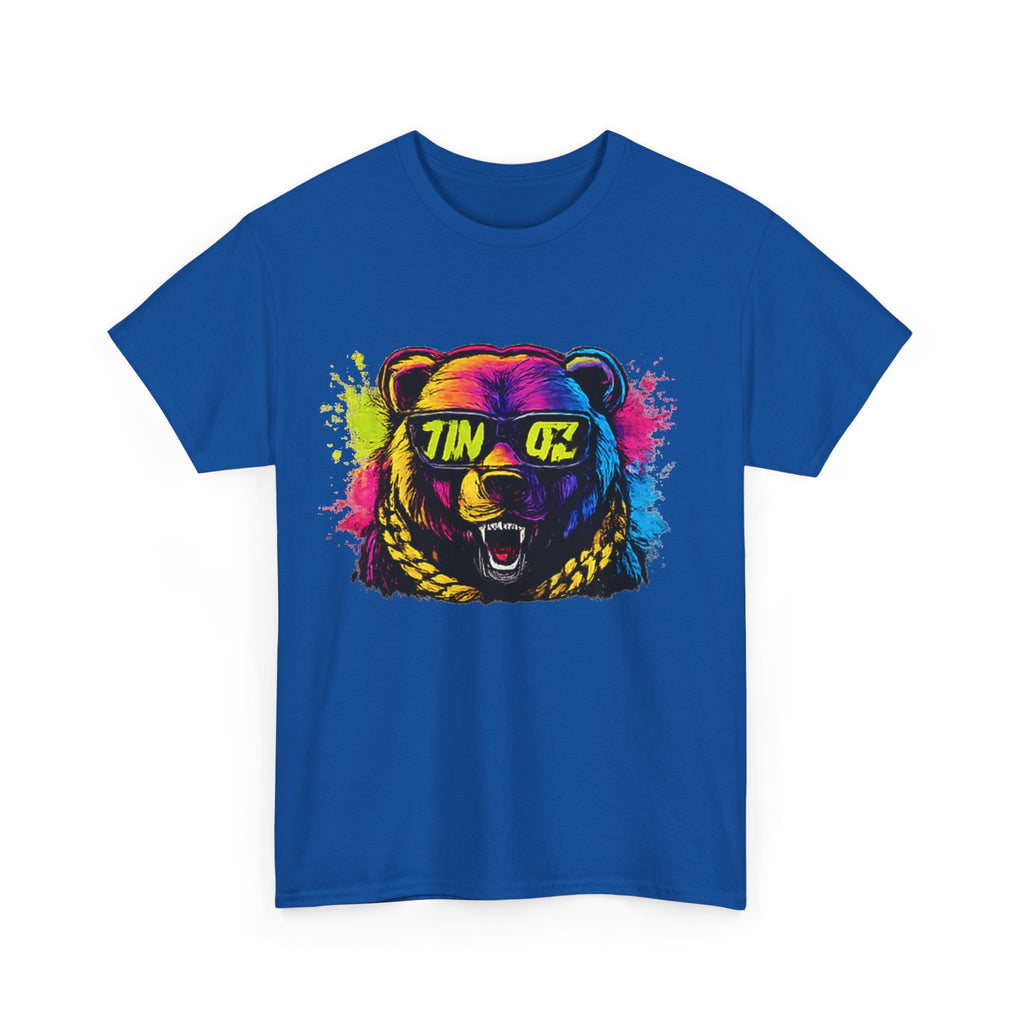 Bear Head Paint-Splash T-Shirt — Colorful Graphic Tee with 'TINGZ' Visor