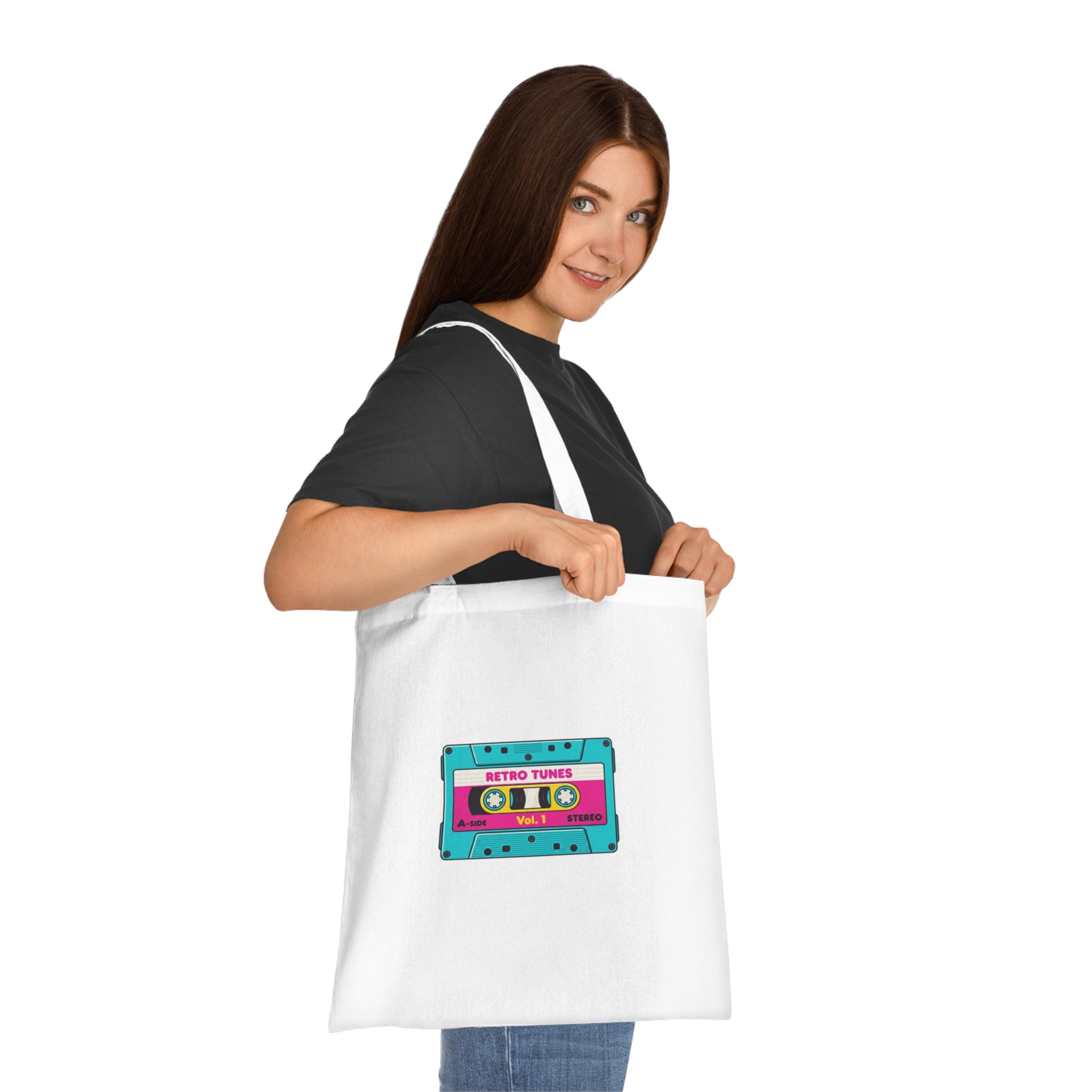 Retro Cassette Tote Bag — 'Retro Tunes' Cotton Grocery & Music Festival Tote