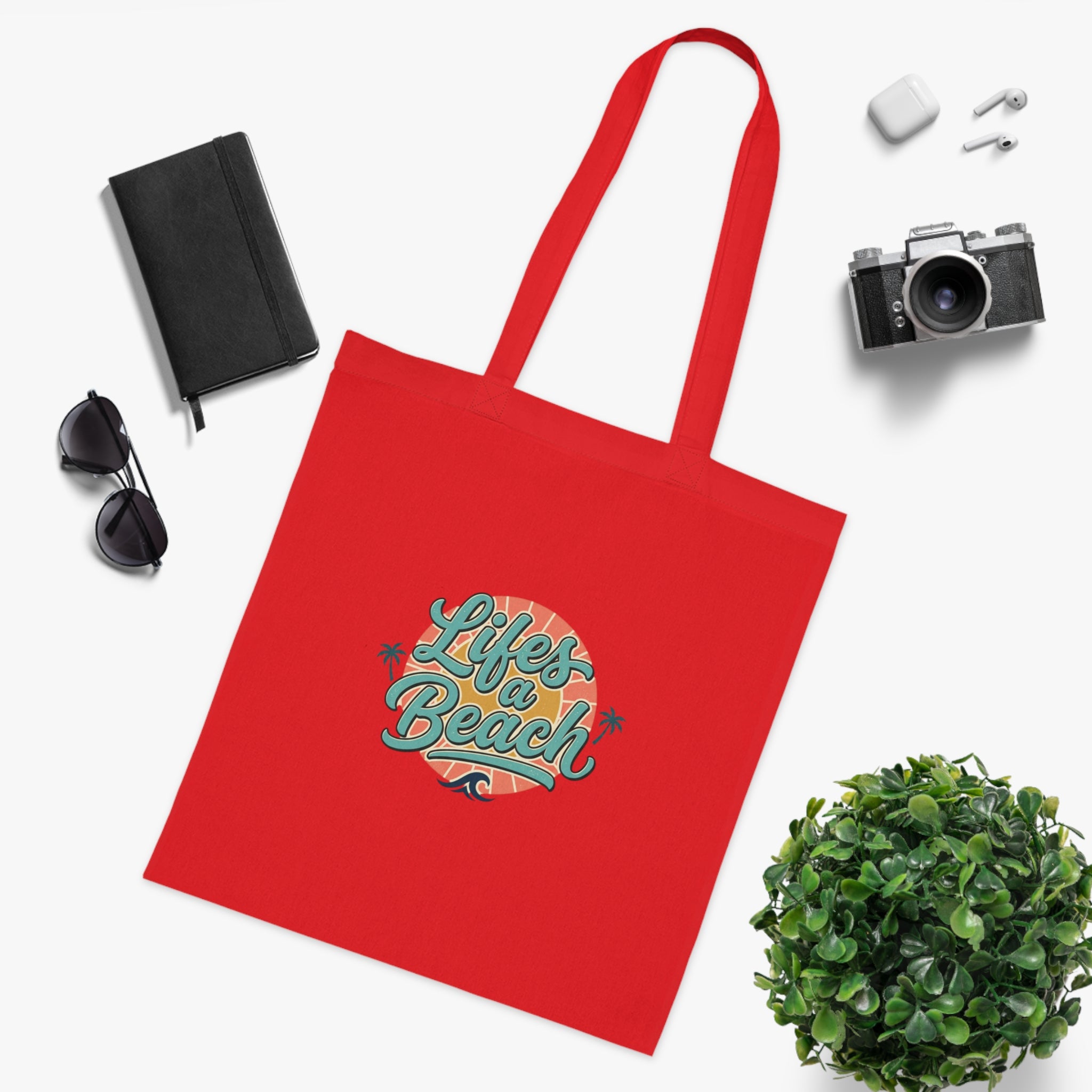 Life's a Beach Cotton Tote — Retro Surf Beach Bag with Palm Trees