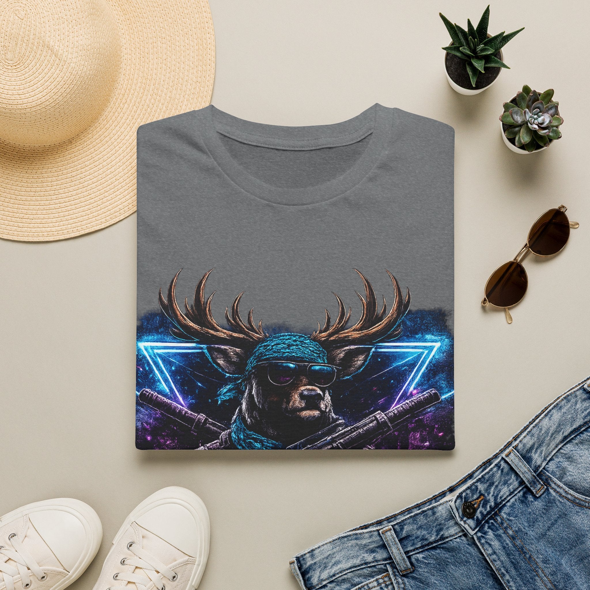 Deer Rambo Graphic T-Shirt — Neon Retro Buck Hunting Tee