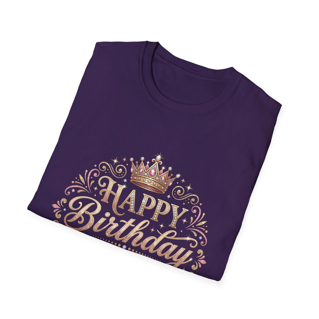 Happy Birthday Queen T-Shirt — Decorative Crown Birthday Tee for Women