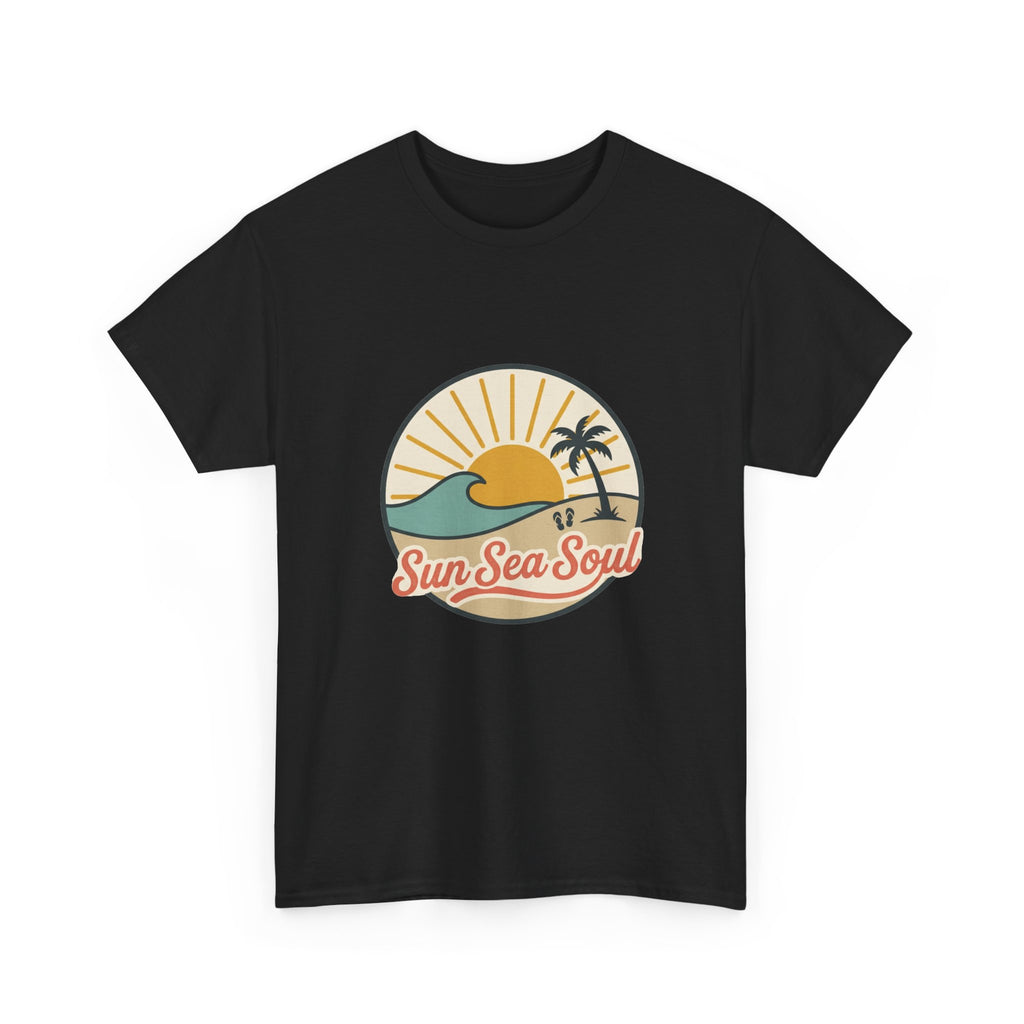 Sun Sea Soul Beach T-Shirt — Retro Sunset Palm Tee