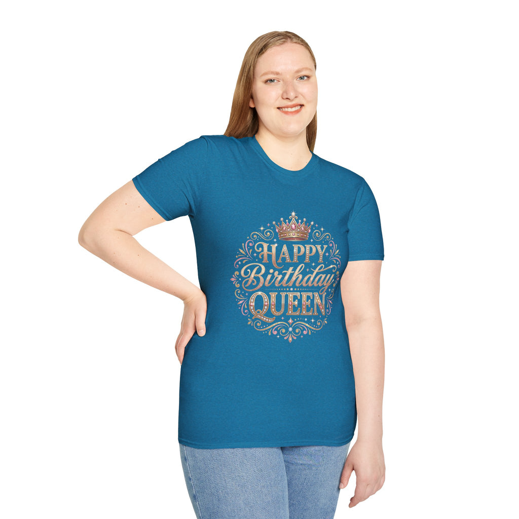 Happy Birthday Queen T-Shirt — Decorative Crown Birthday Tee for Women