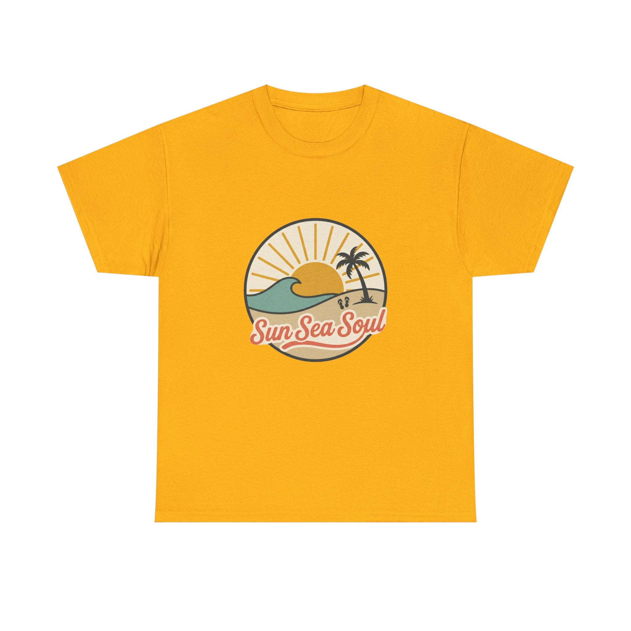 Sun Sea Soul Beach T-Shirt — Retro Sunset Palm Tee