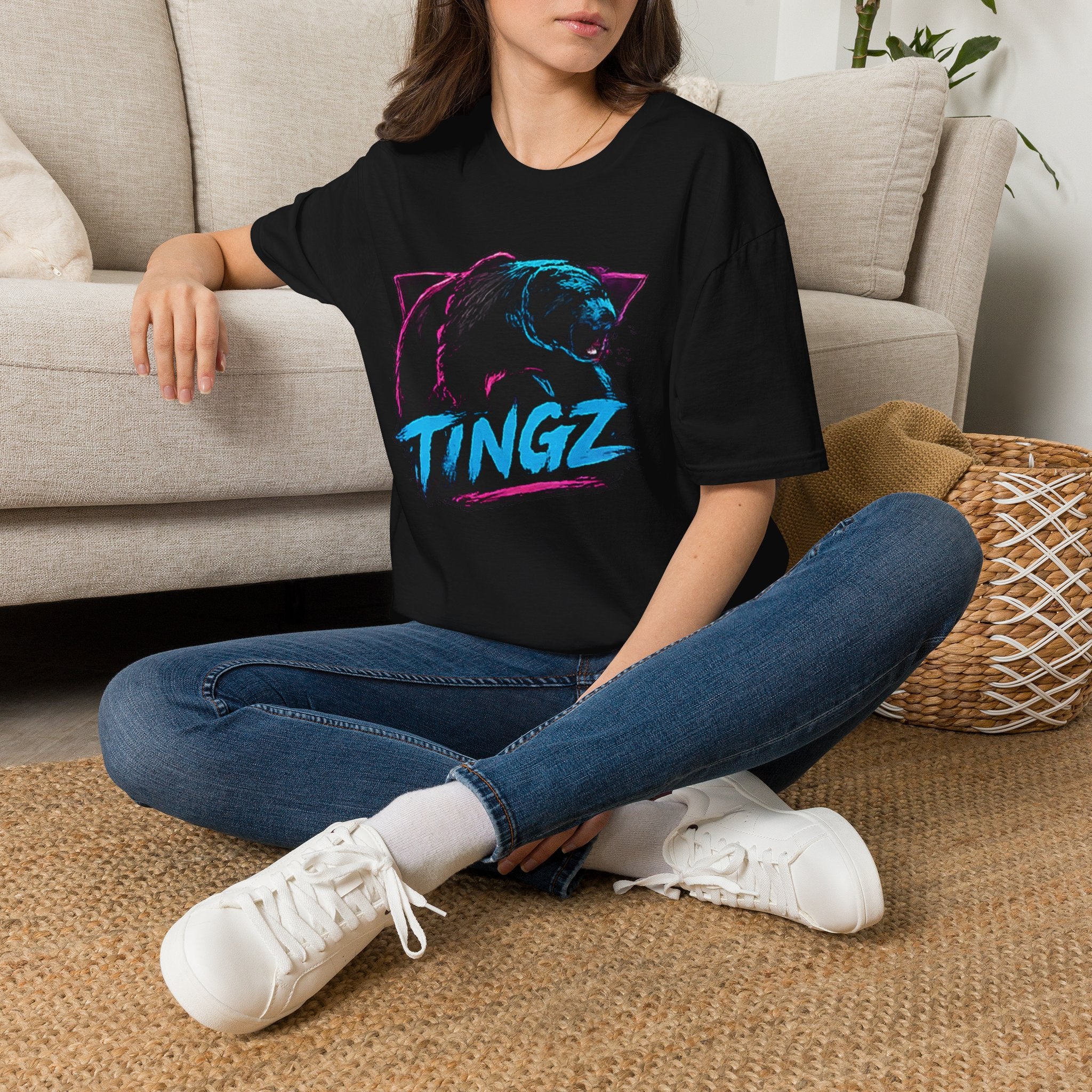 Bear TINGZ Graphic T-Shirt —  Retro Neon Crew Tee