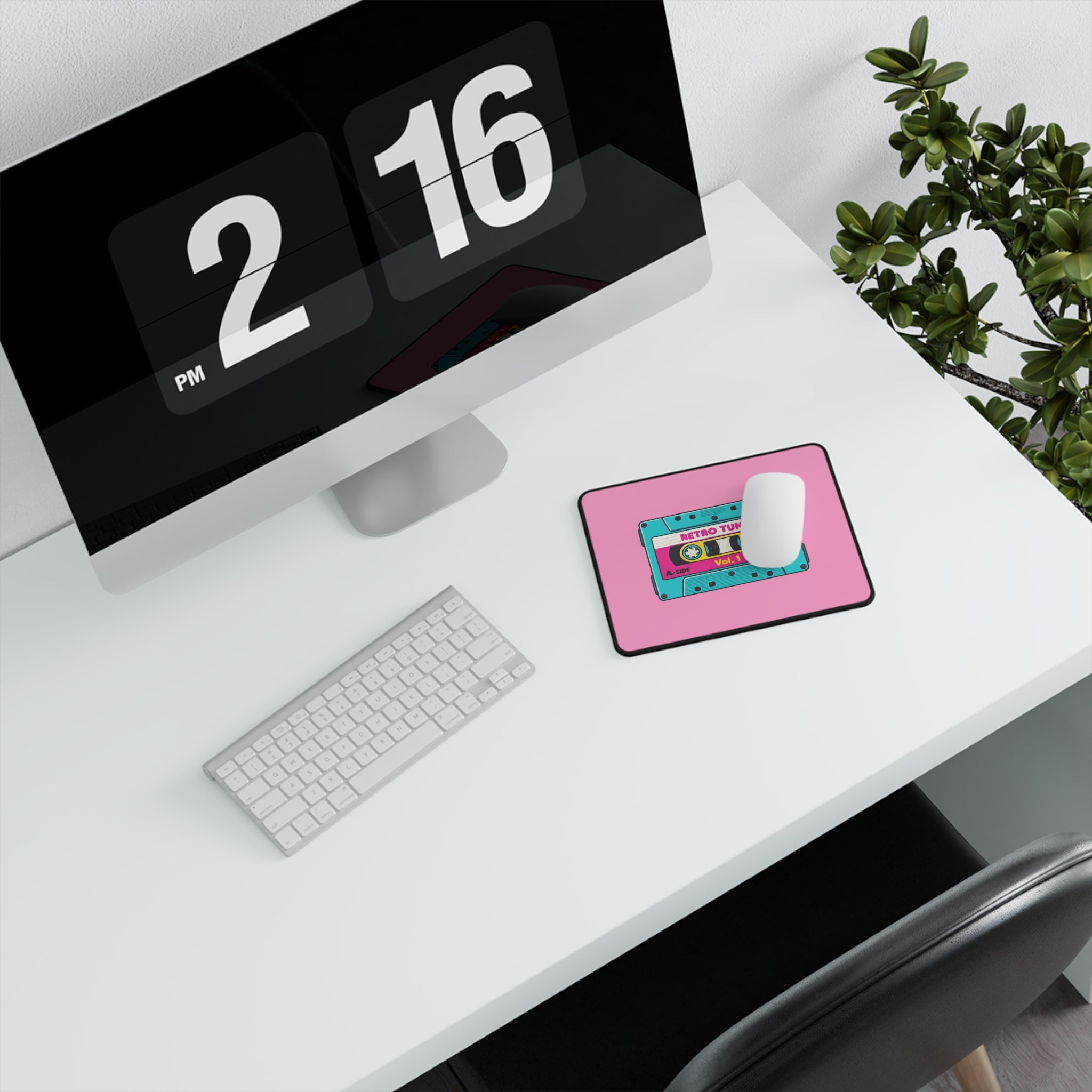 Pink  Retro Cassette Tape Non-Slip Gaming Mouse Pad | Vintage 80s Music Desk Mat