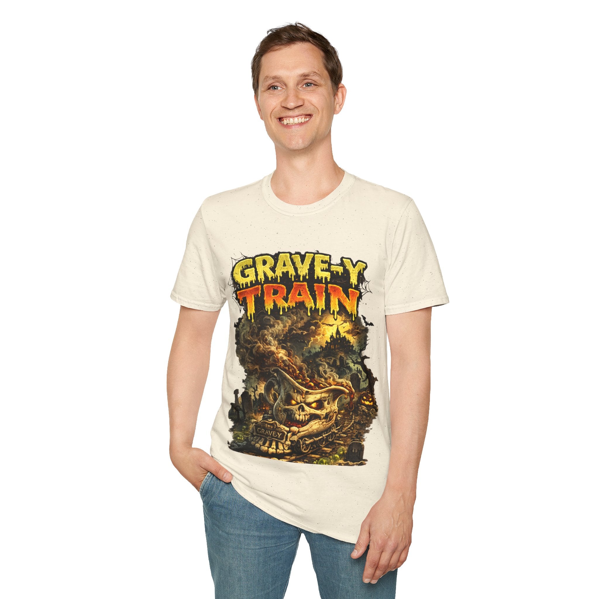 Grave-Y Train T-Shirt — Retro Horror Skull Graphic Tee