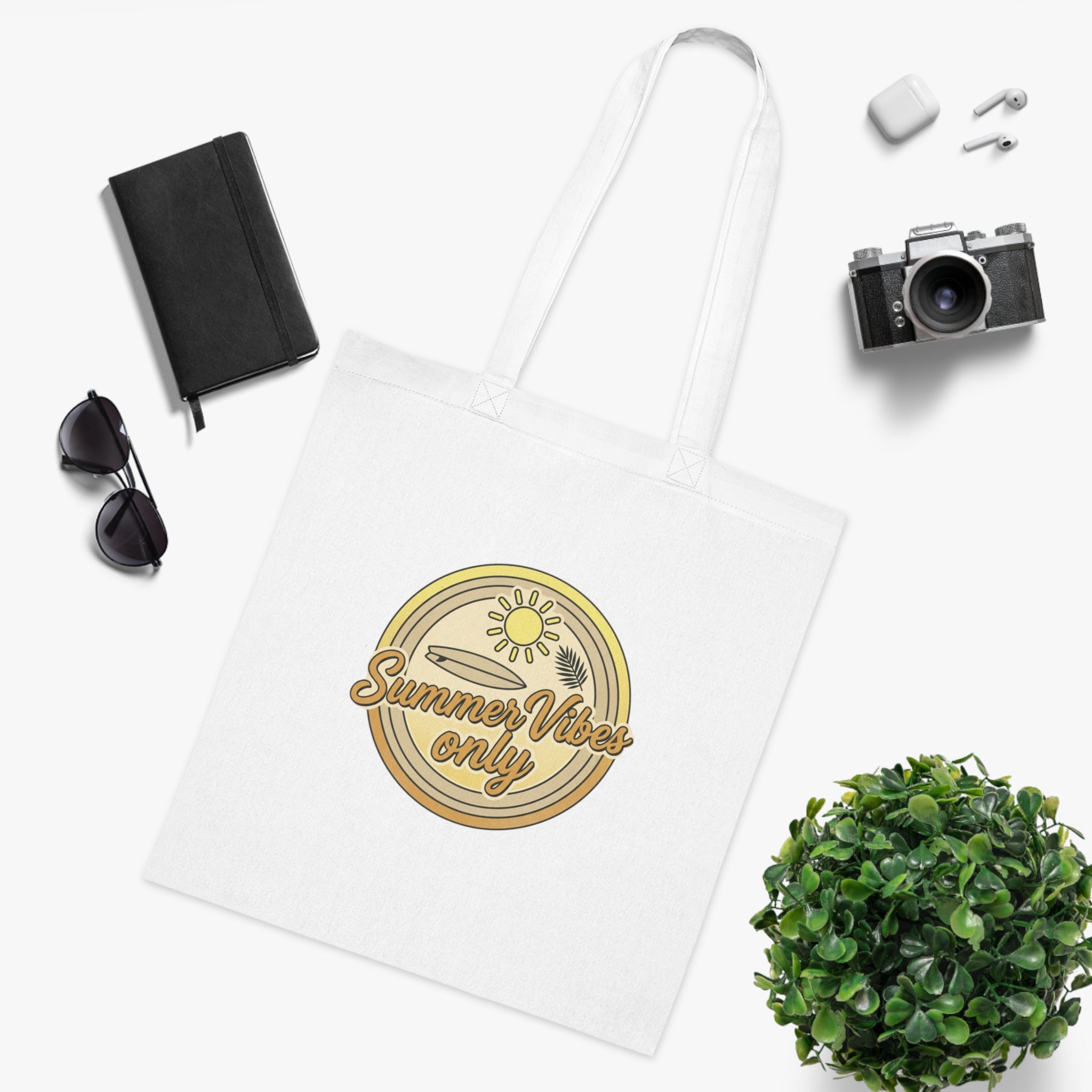 Summer Vibes Only Cotton Tote Bag — Retro Beach Graphic Eco Market Tote