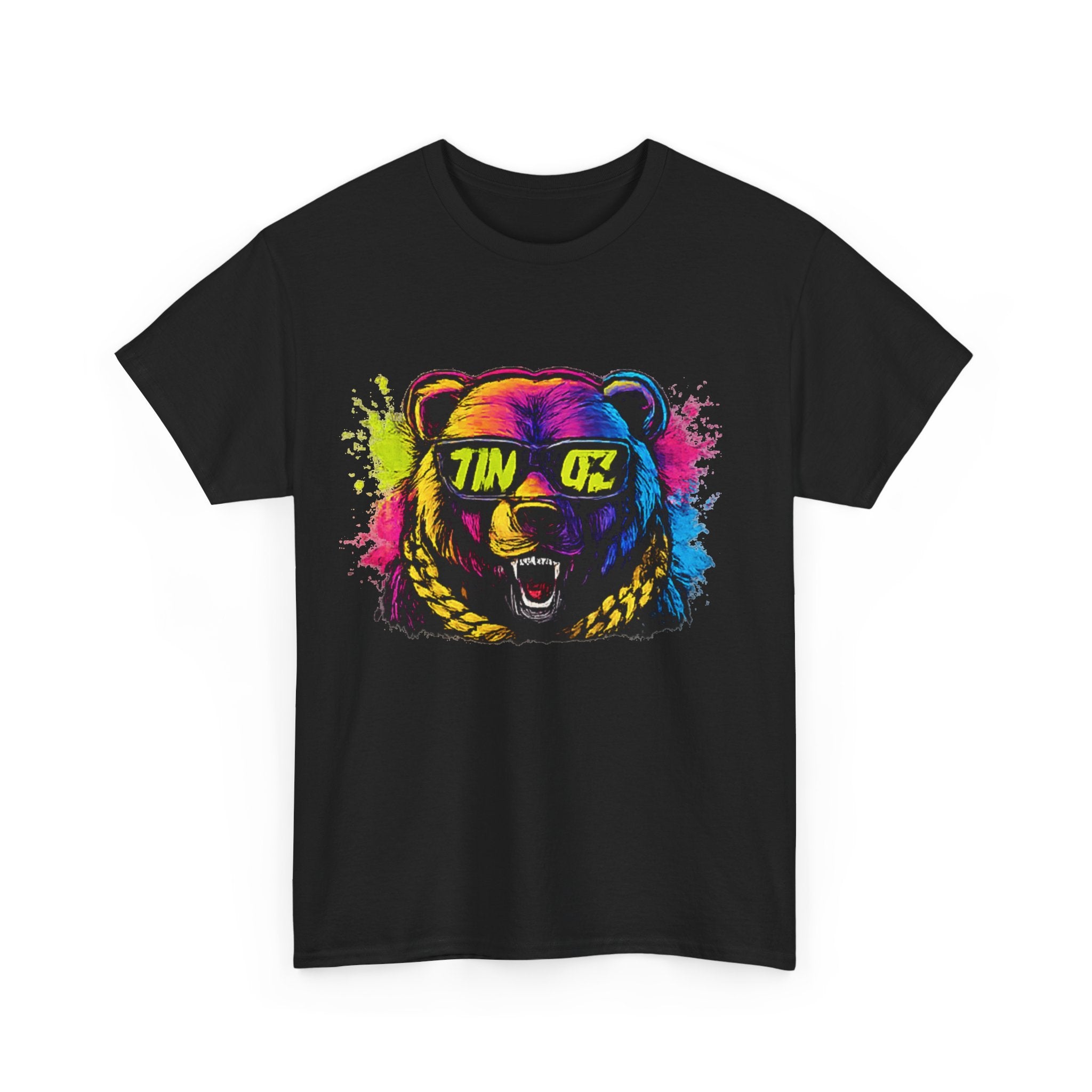 Bear Head Paint-Splash T-Shirt — Colorful Graphic Tee with 'TINGZ' Visor