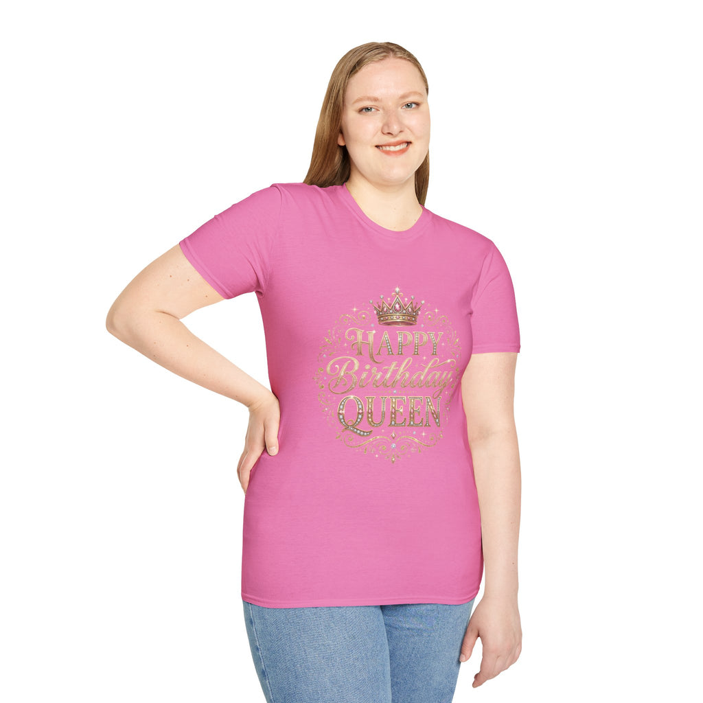 Happy Birthday Queen T-Shirt — Decorative Crown Birthday Tee for Women