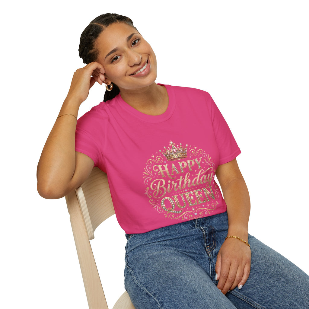 Happy Birthday Queen T-Shirt — Decorative Crown Birthday Tee for Women