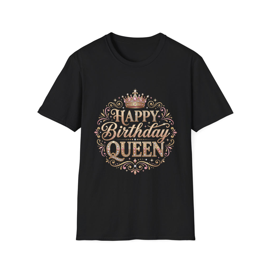 Happy Birthday Queen T-Shirt — Decorative Crown Birthday Tee for Women