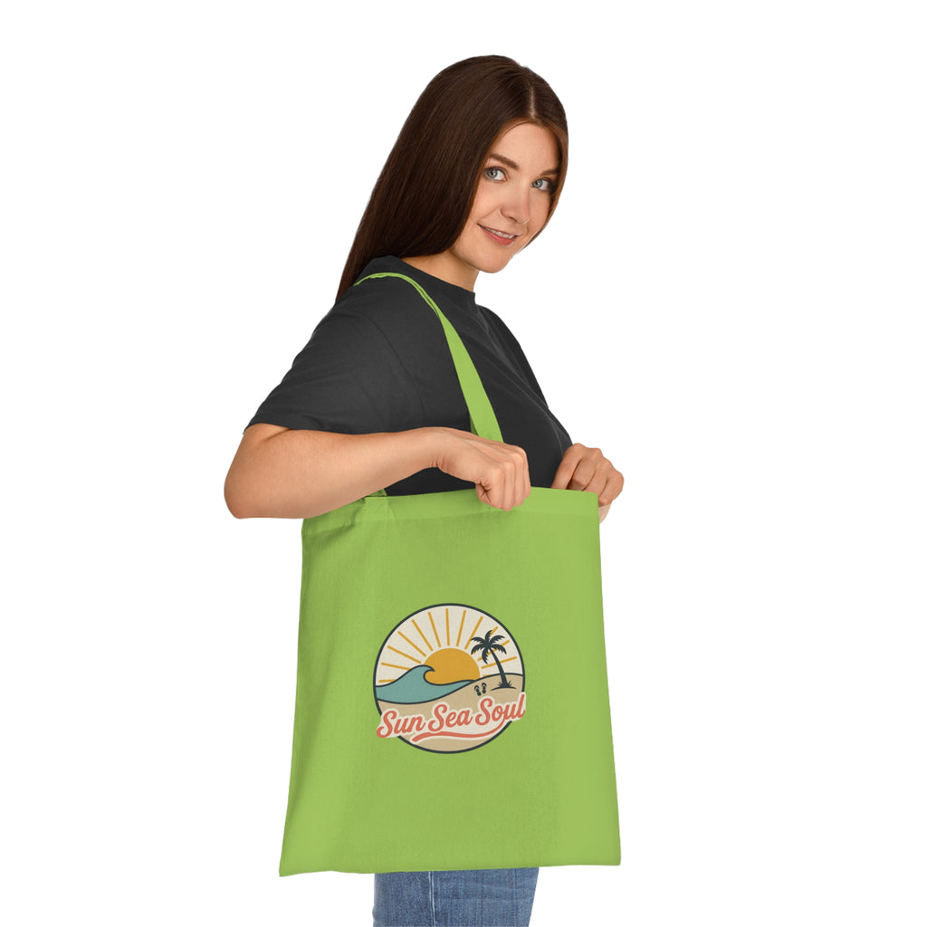 Sun Sea Soul Cotton Tote — Retro Beach Sunrise Tote Bag