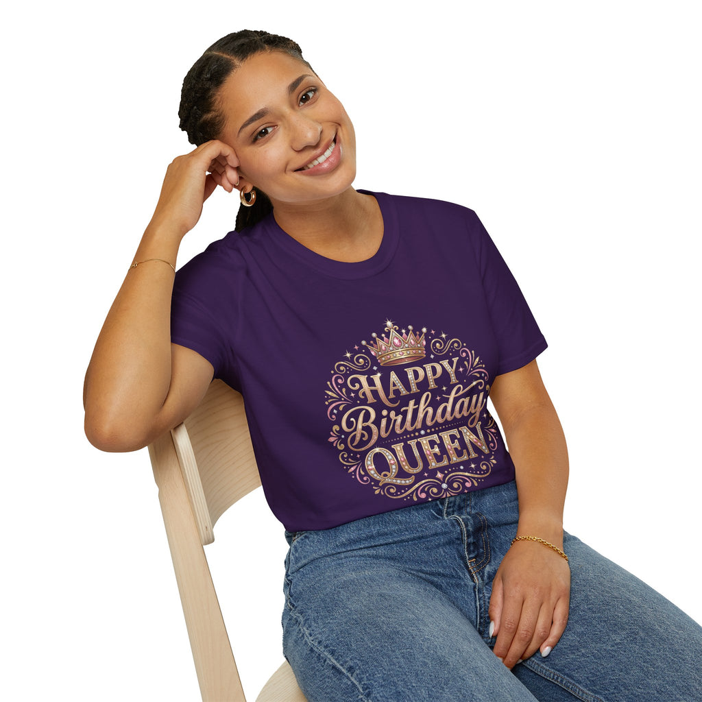 Happy Birthday Queen T-Shirt — Decorative Crown Birthday Tee for Women