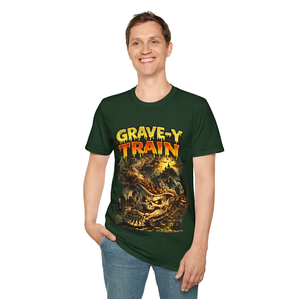 Grave-Y Train T-Shirt — Retro Horror Skull Graphic Tee
