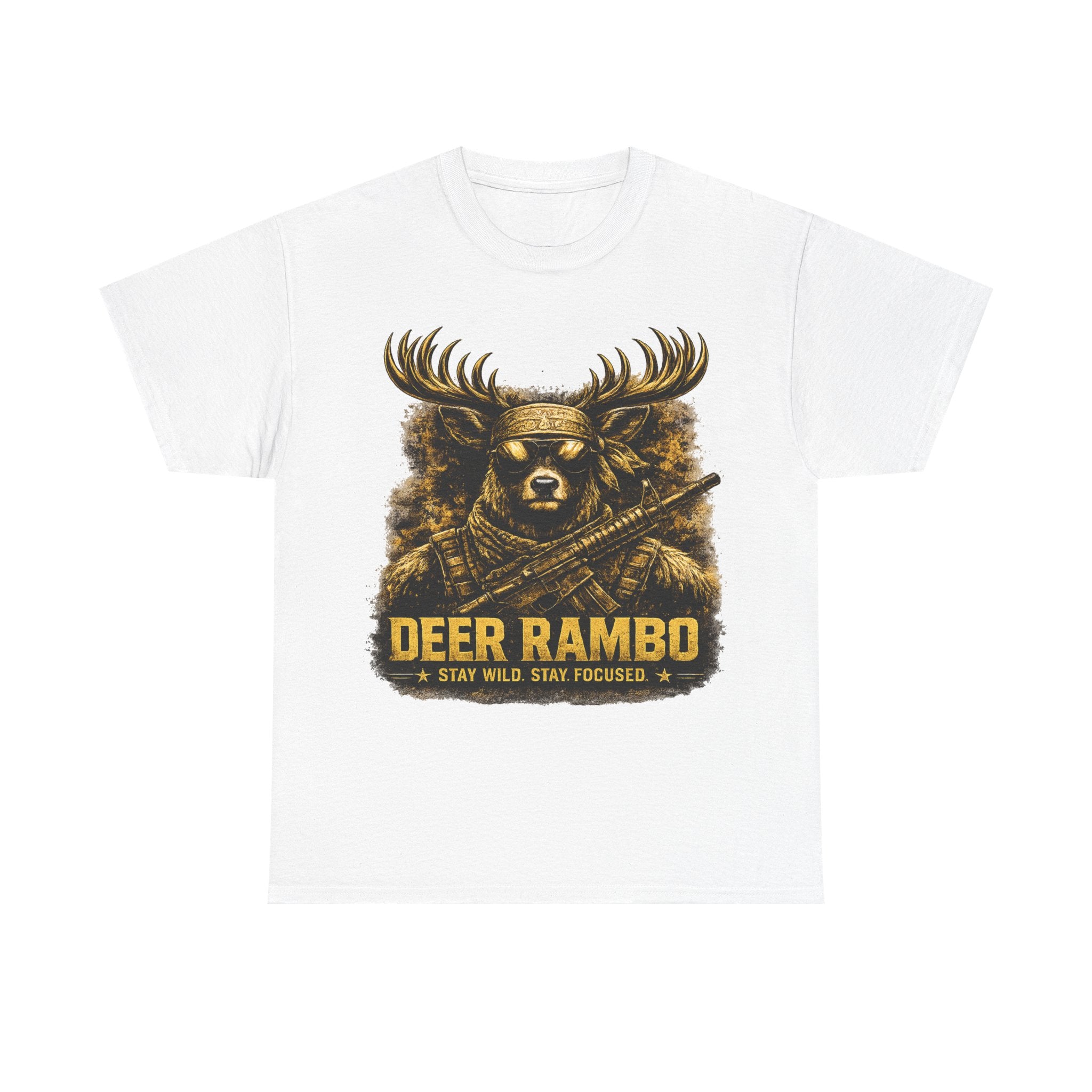 Deer Rambo Tee — 'Stay Wild, Stay Focused' Hunting Graphic T-Shirt