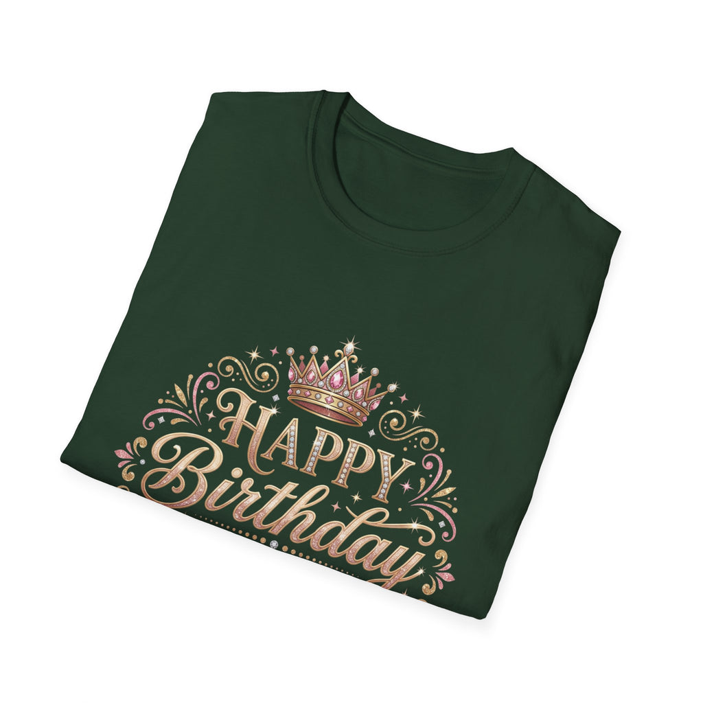 Happy Birthday Queen T-Shirt — Decorative Crown Birthday Tee for Women