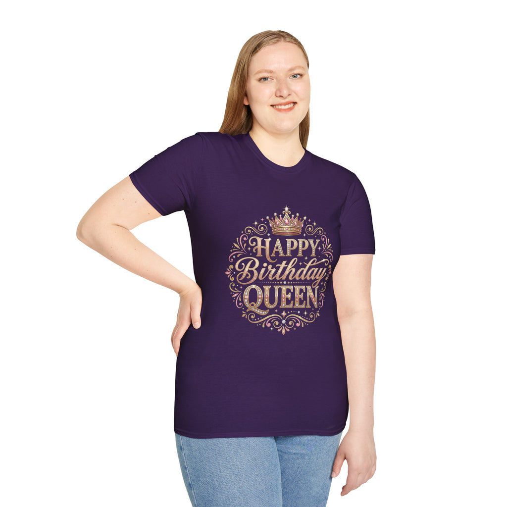 Happy Birthday Queen T-Shirt — Decorative Crown Birthday Tee for Women
