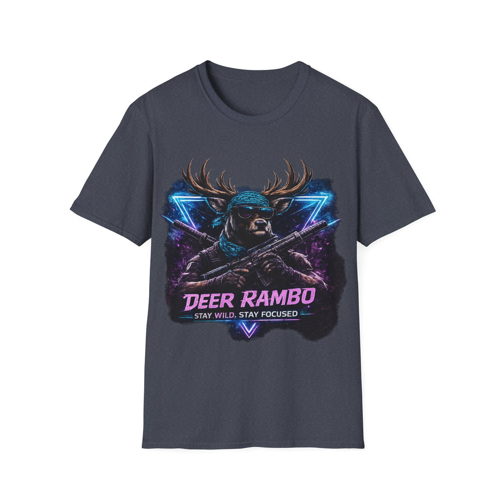 Deer Rambo Graphic T-Shirt — Neon Retro Buck Hunting Tee