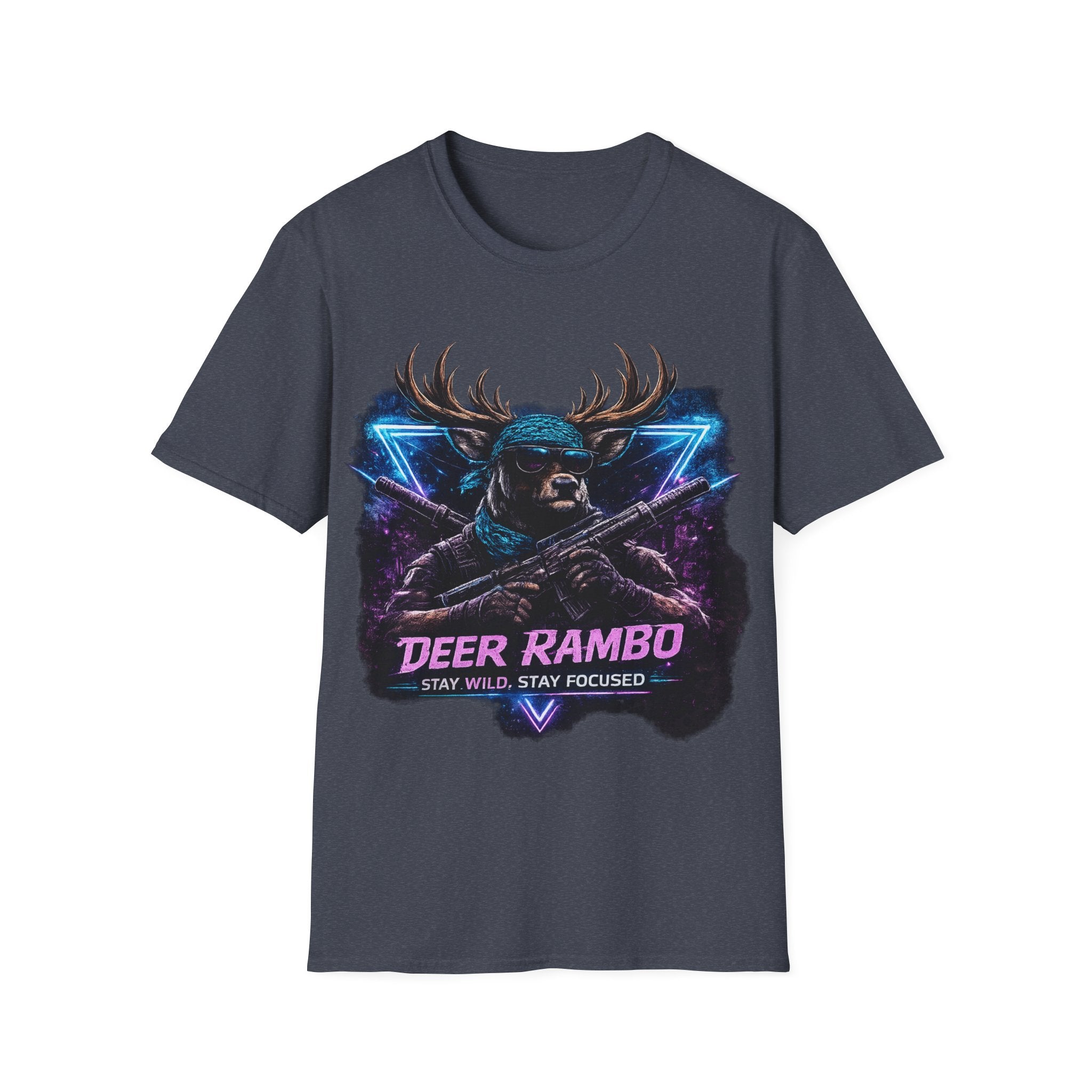 Deer Rambo Graphic T-Shirt — Neon Retro Buck Hunting Tee