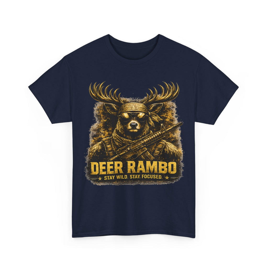 Deer Rambo Tee — 'Stay Wild, Stay Focused' Hunting Graphic T-Shirt