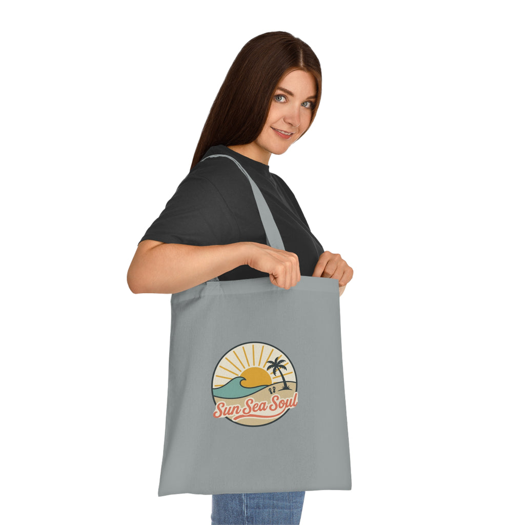 Sun Sea Soul Cotton Tote — Retro Beach Sunrise Tote Bag