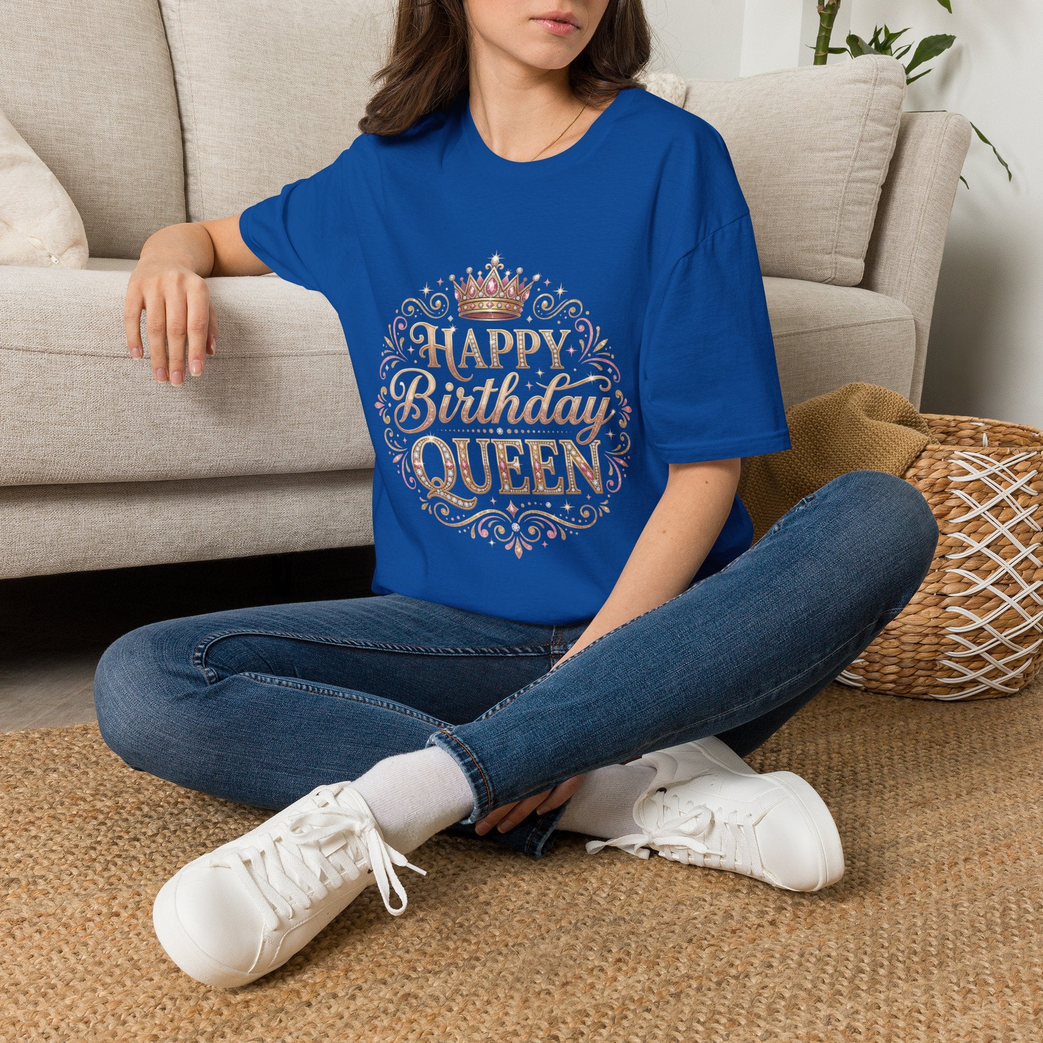 Happy Birthday Queen T-Shirt — Decorative Crown Birthday Tee for Women