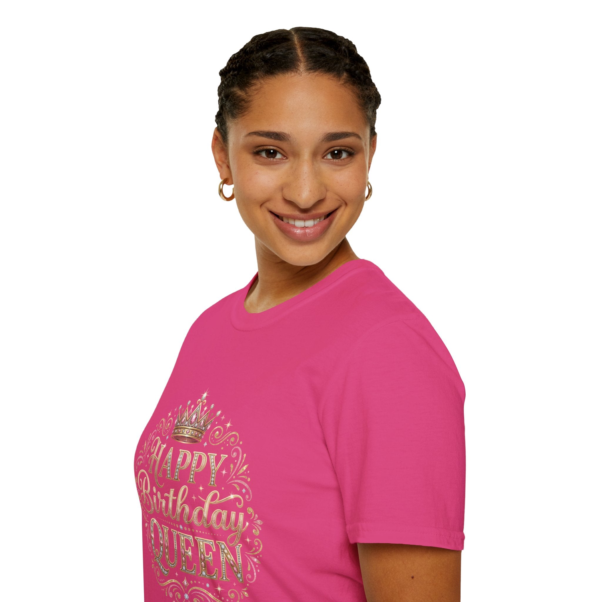 Happy Birthday Queen T-Shirt — Decorative Crown Birthday Tee for Women
