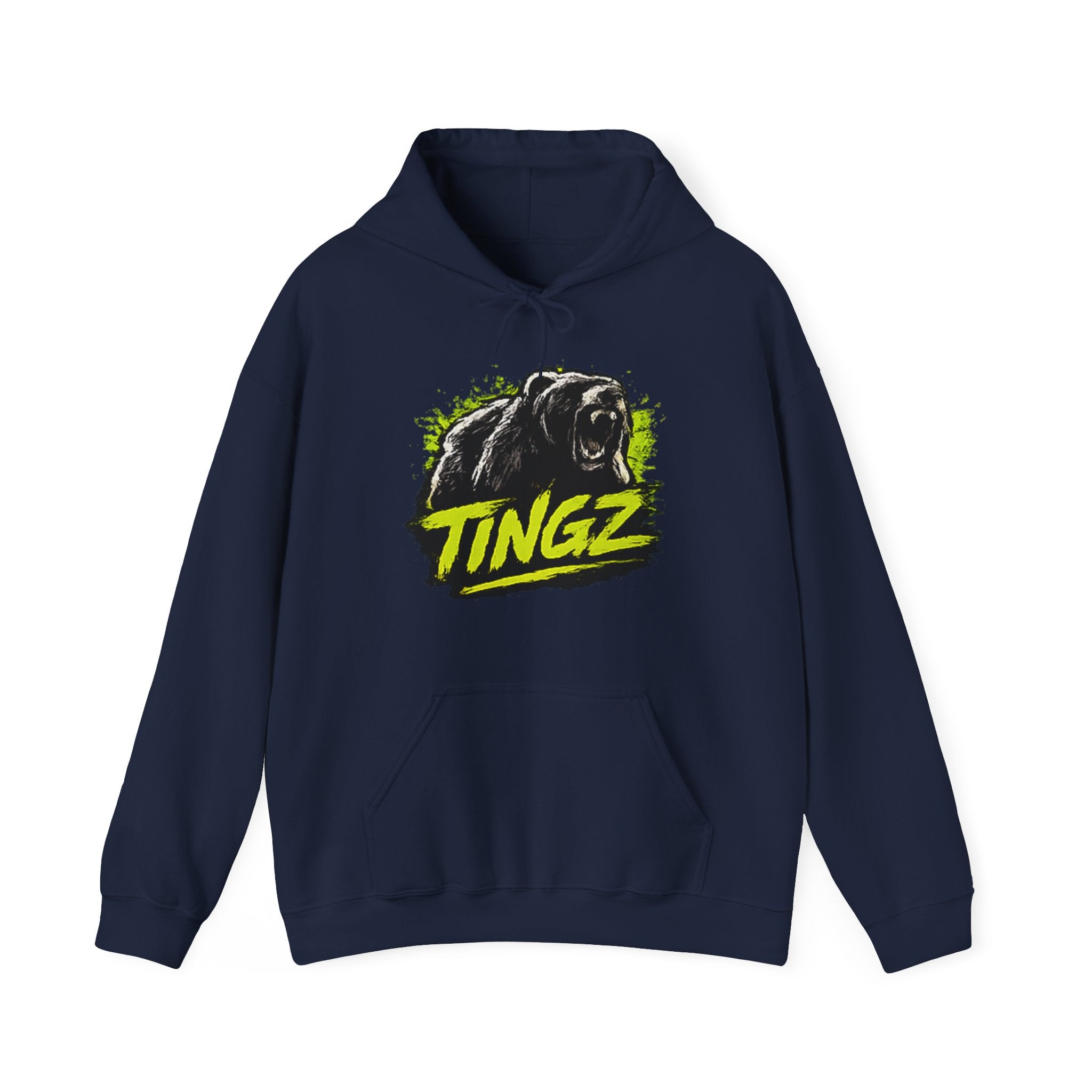 Bear Graphic Hoodie — 'TINGZ' Neon Logo Streetwear Hoodie