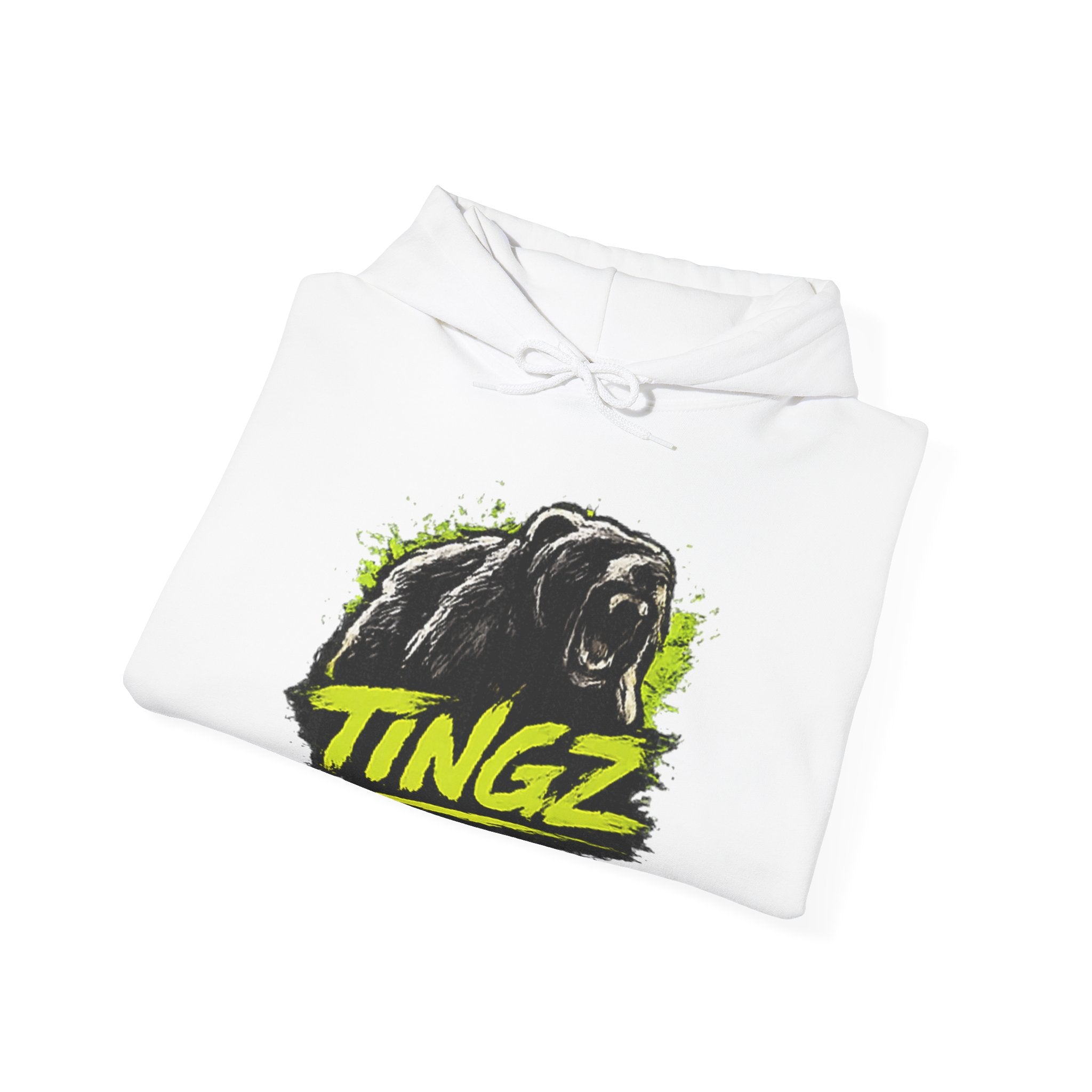 Bear Graphic Hoodie — 'TINGZ' Neon Logo Streetwear Hoodie