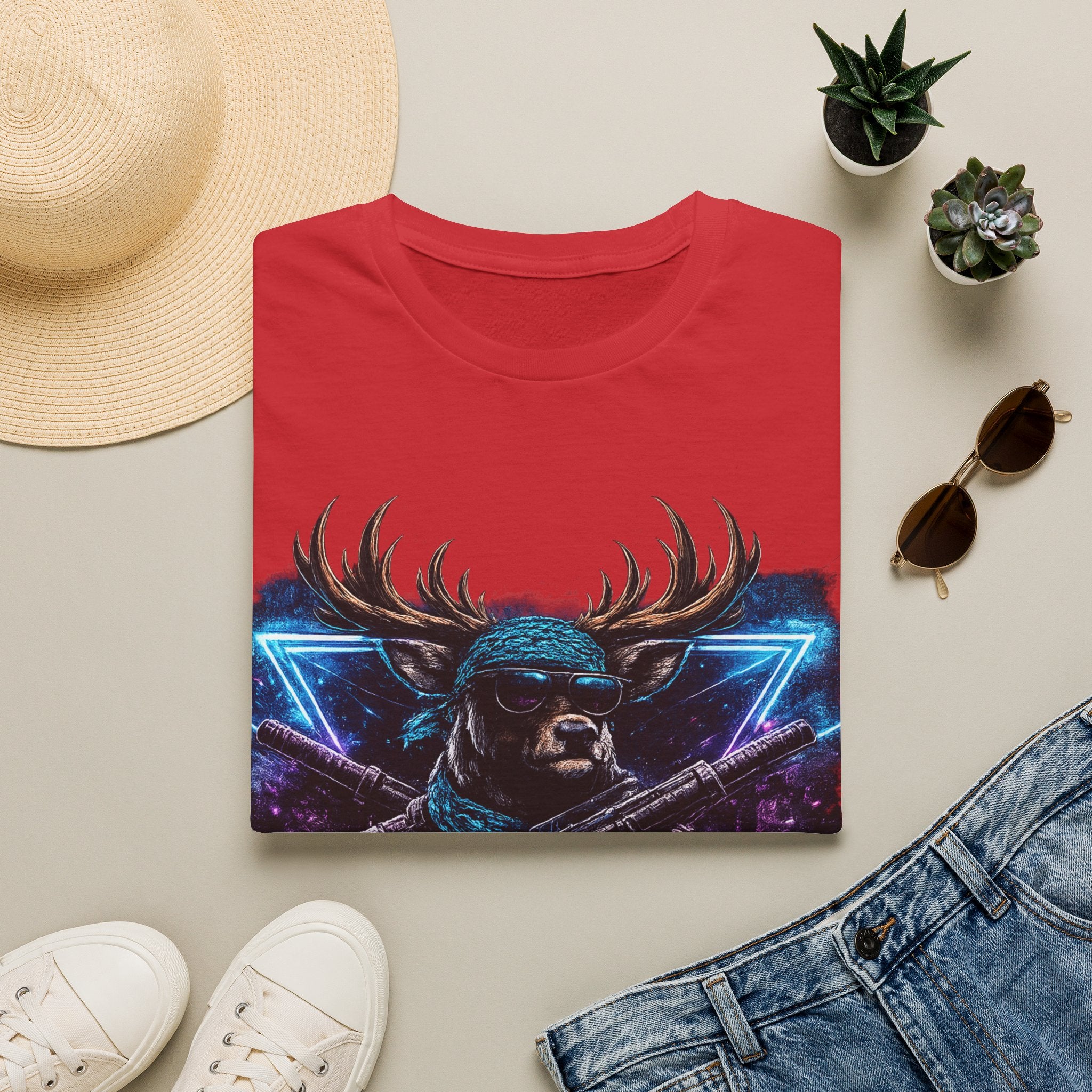 Deer Rambo Graphic T-Shirt — Neon Retro Buck Hunting Tee
