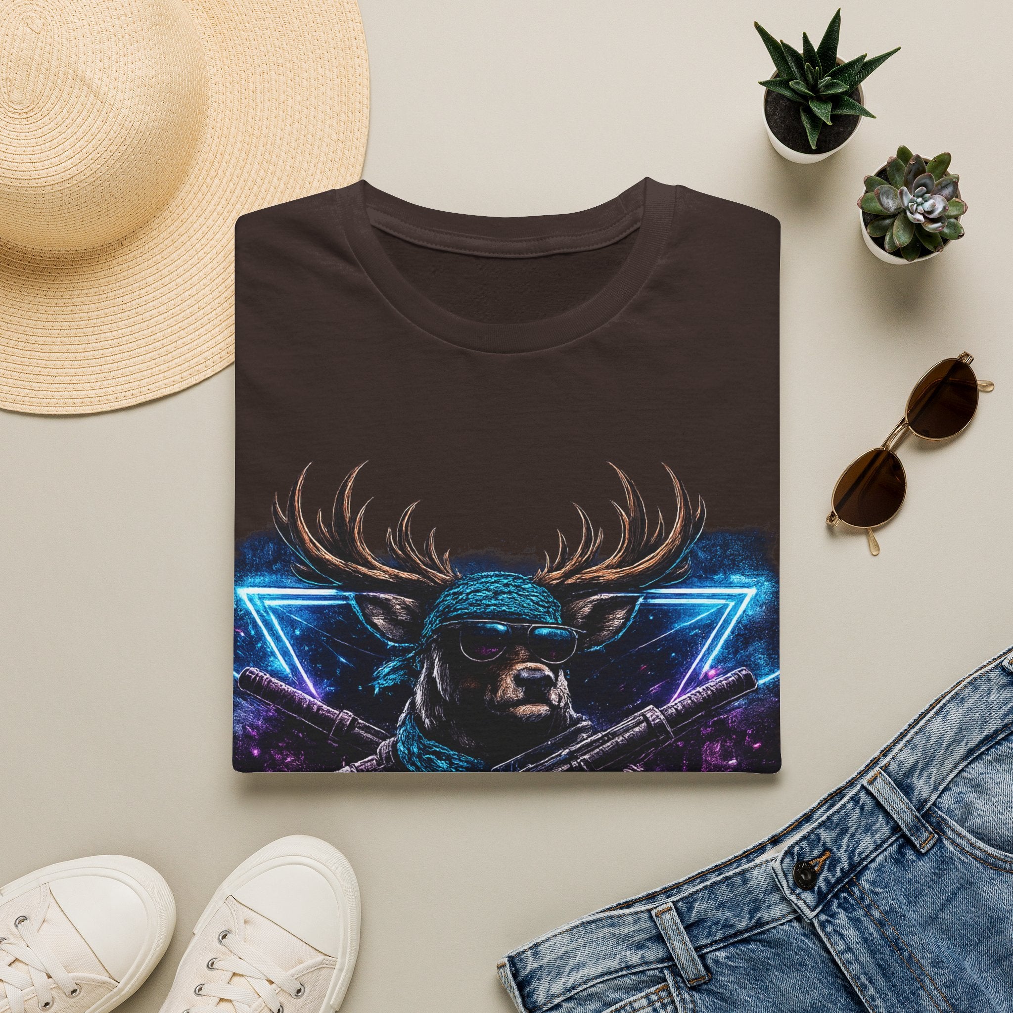 Deer Rambo Graphic T-Shirt — Neon Retro Buck Hunting Tee