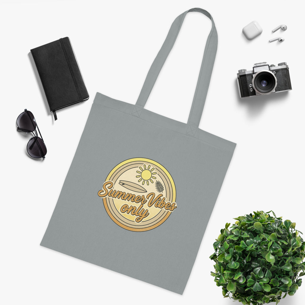 Summer Vibes Only Cotton Tote Bag — Retro Beach Graphic Eco Market Tote
