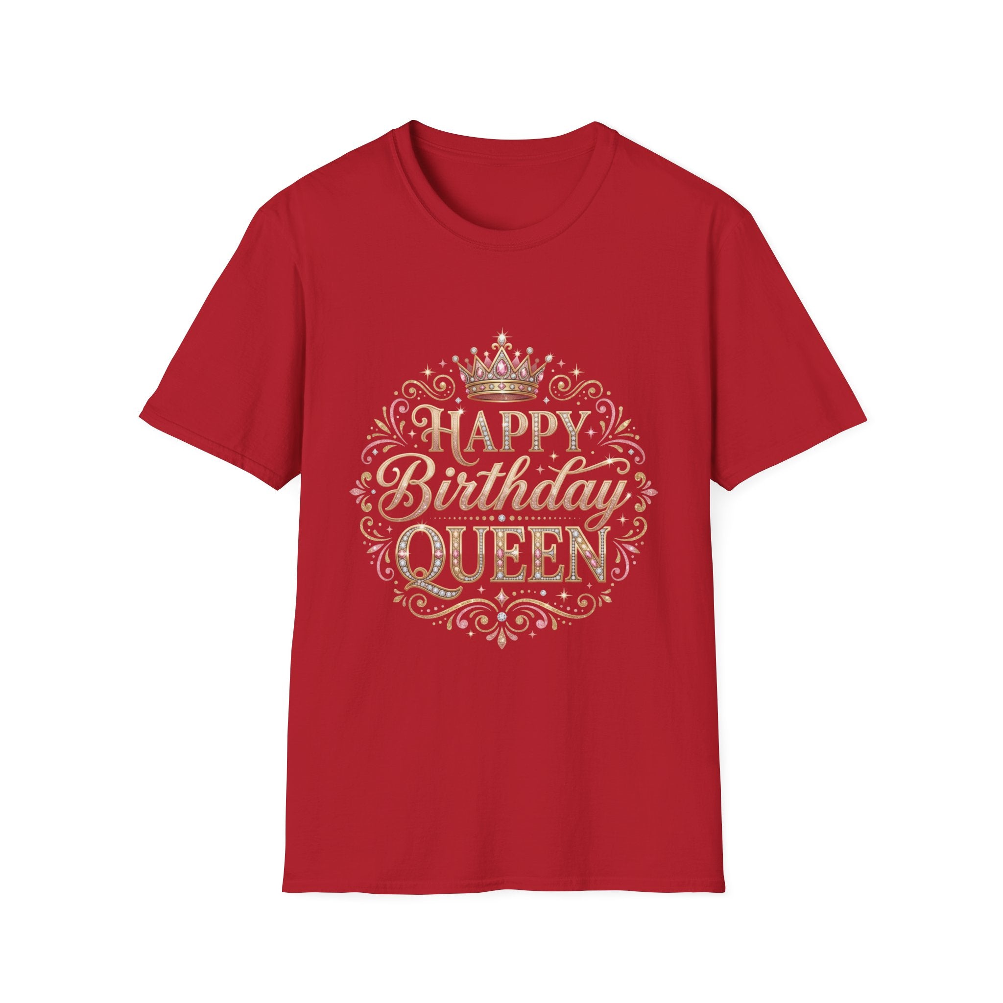 Happy Birthday Queen T-Shirt — Decorative Crown Birthday Tee for Women