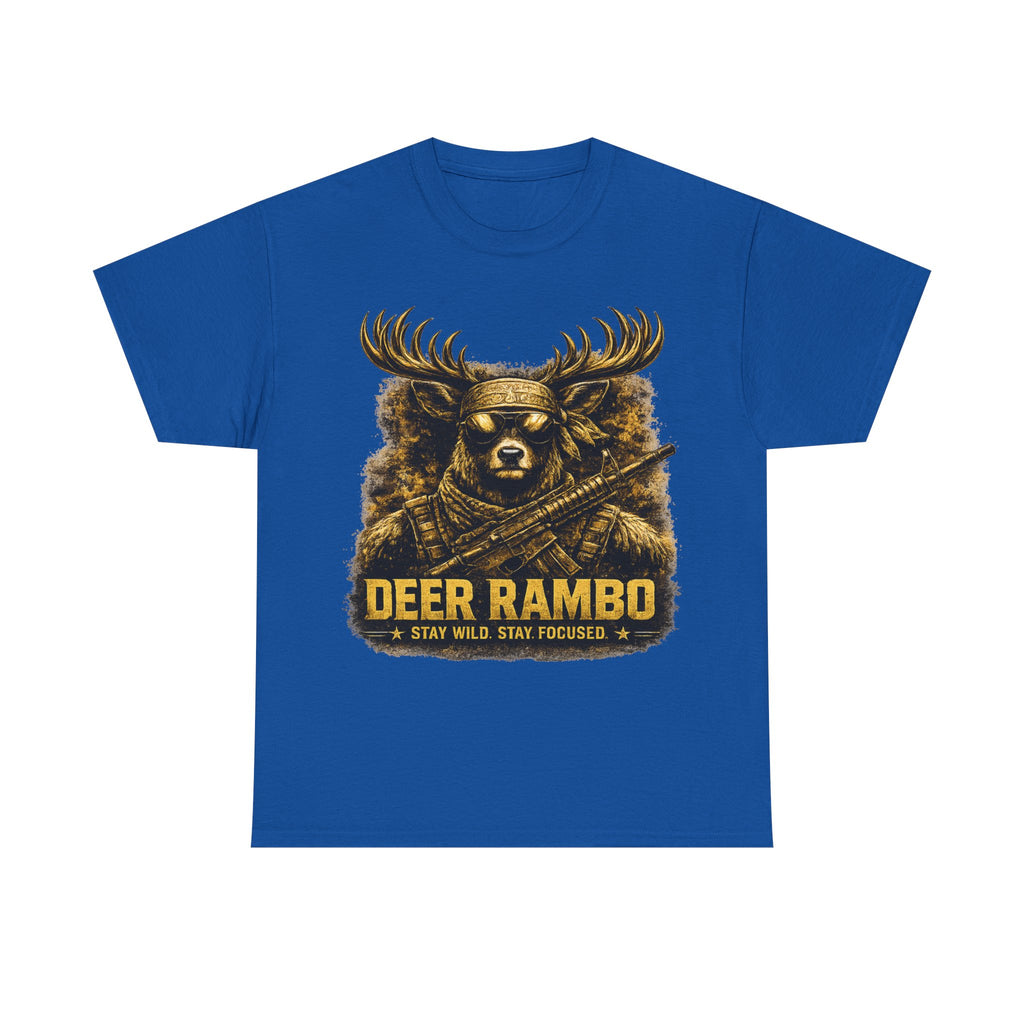 Deer Rambo Tee — 'Stay Wild, Stay Focused' Hunting Graphic T-Shirt