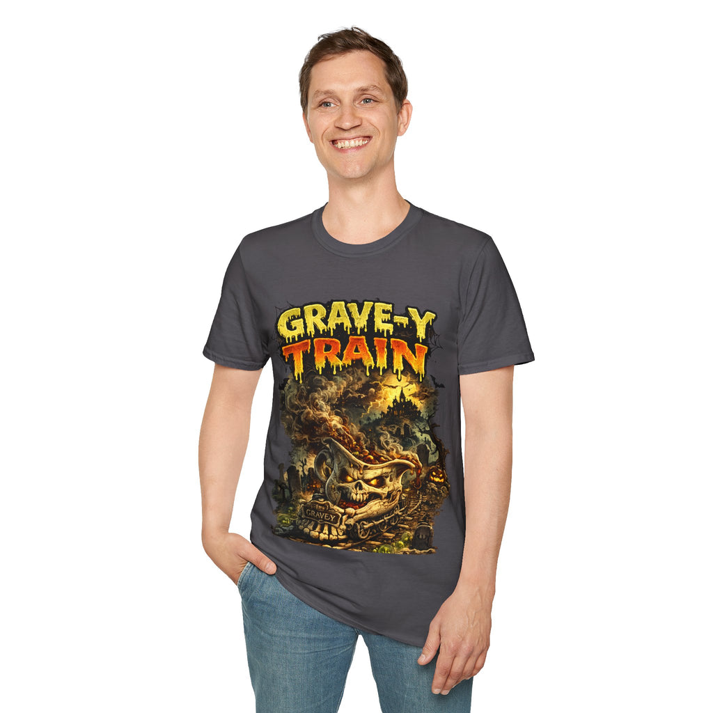 Grave-Y Train T-Shirt — Retro Horror Skull Graphic Tee