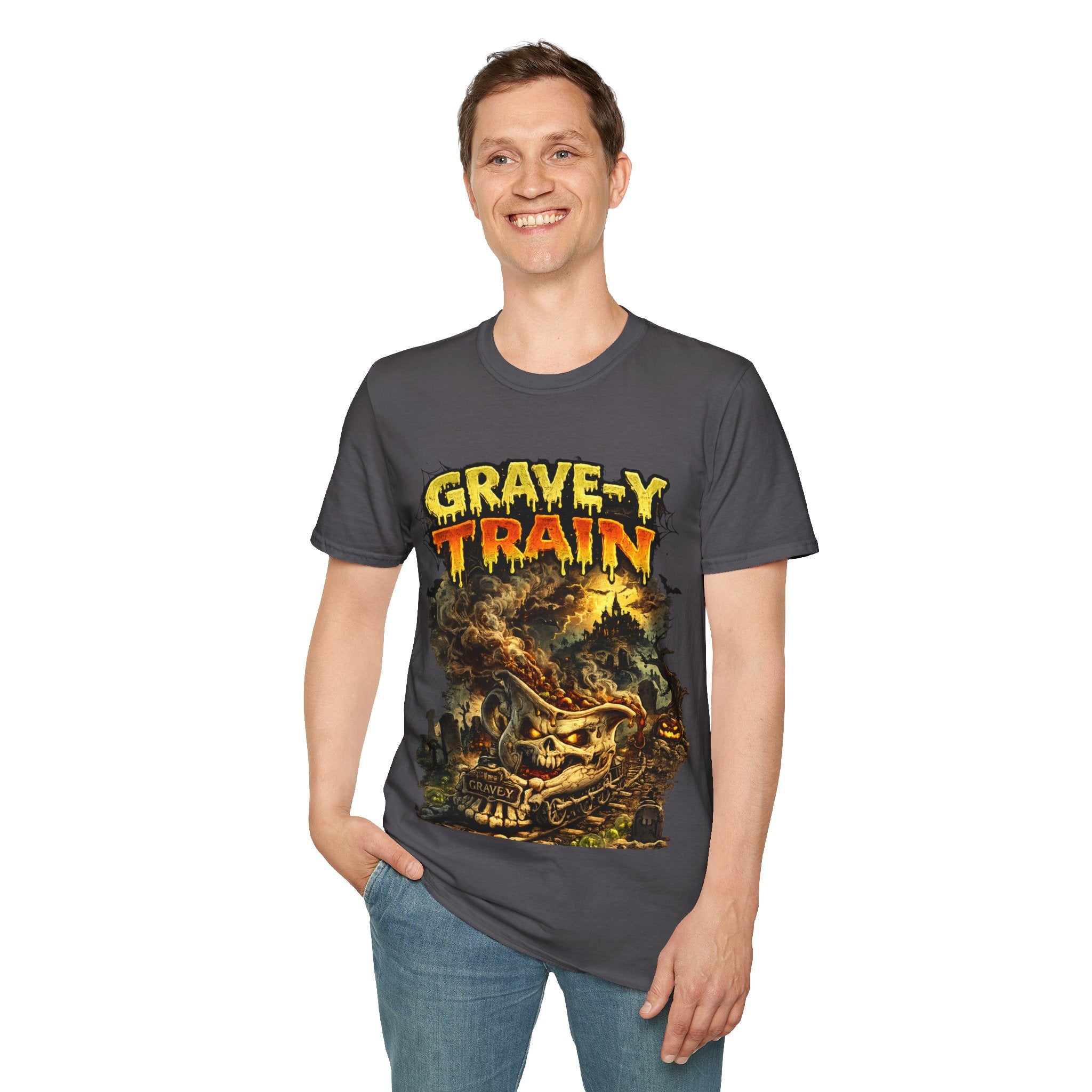 Grave-Y Train T-Shirt — Retro Horror Skull Graphic Tee