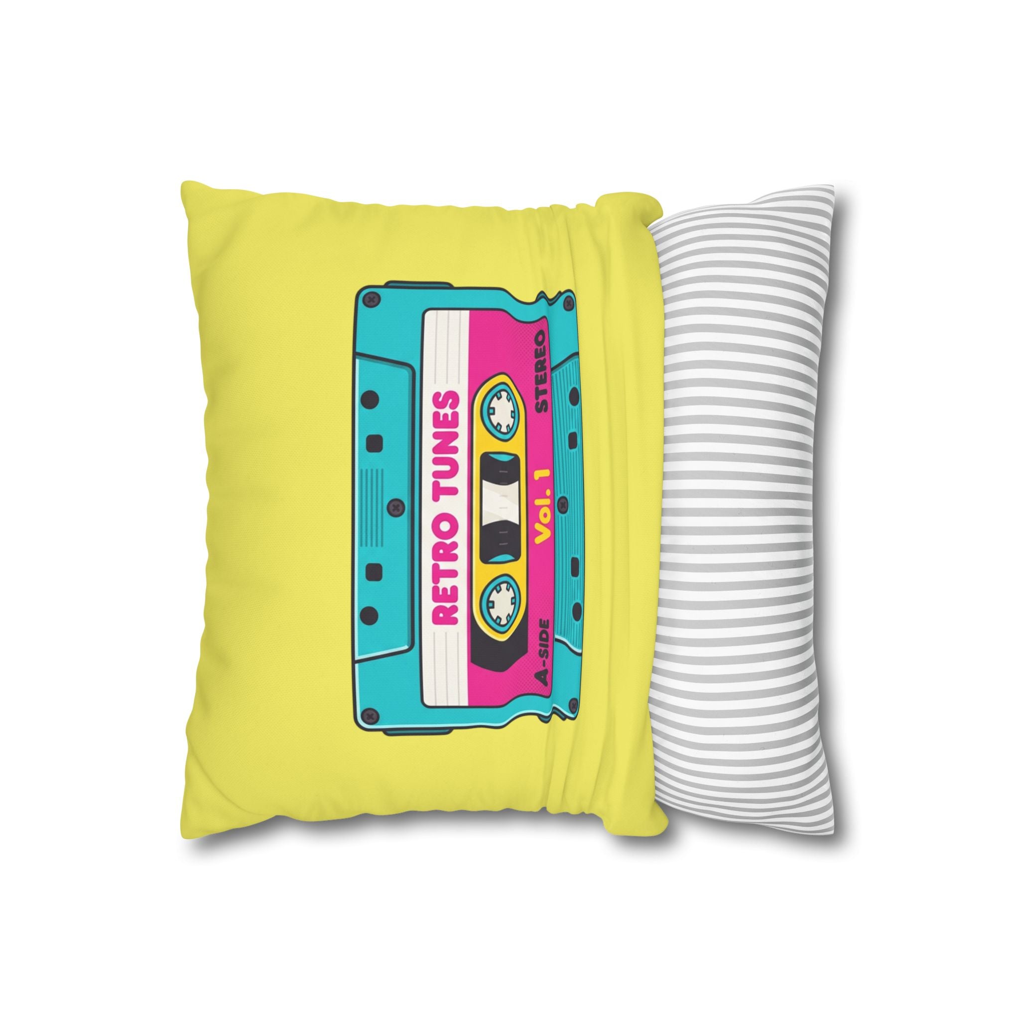 Retro Cassette Tape Pillow Cover — 'Retro Tunes Vol. 1' Square Throw Pillowcase