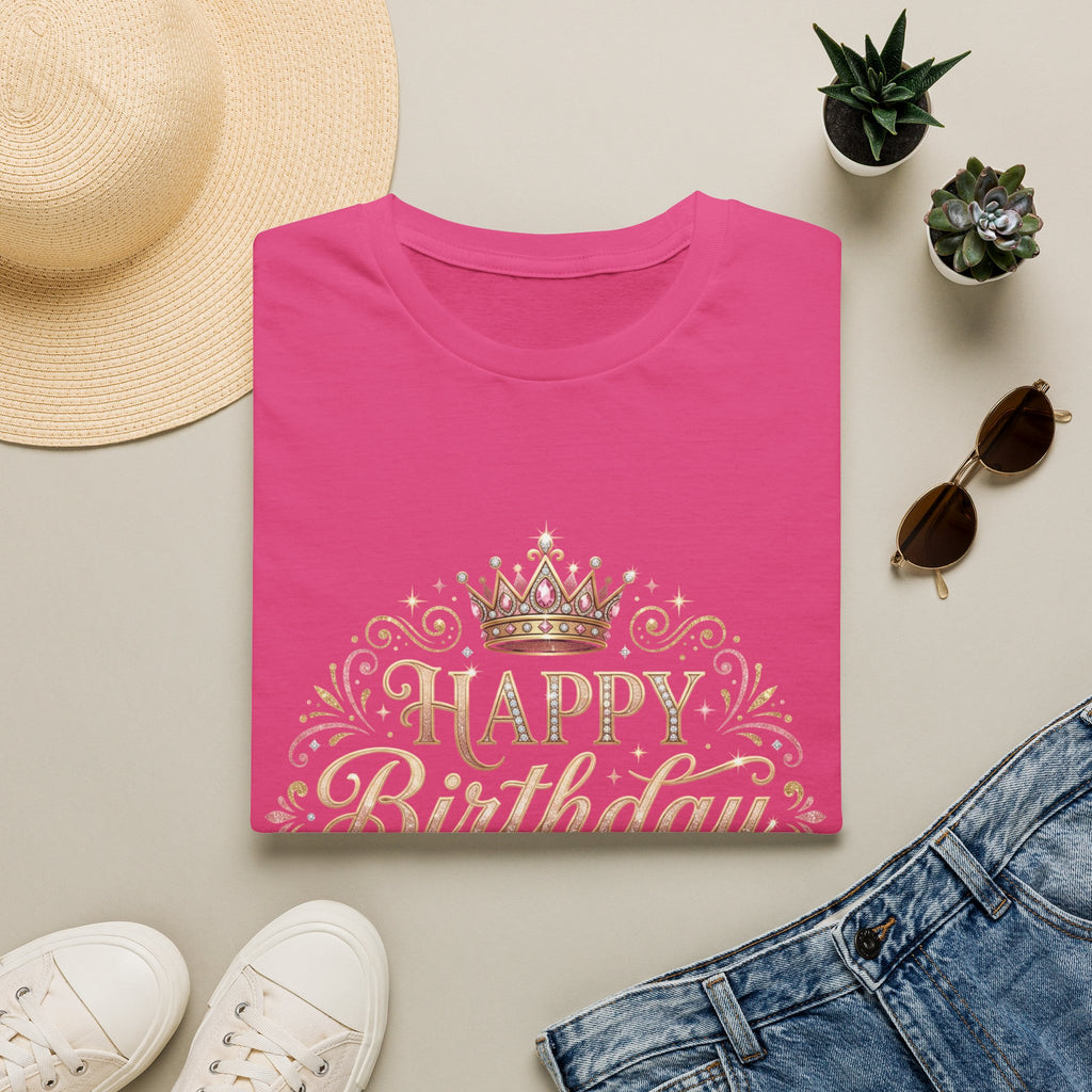 Happy Birthday Queen T-Shirt — Decorative Crown Birthday Tee for Women
