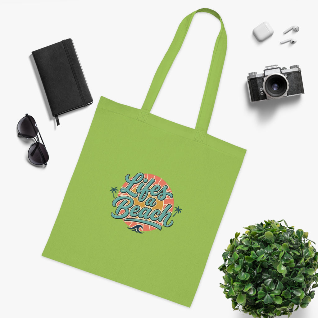 Life's a Beach Cotton Tote — Retro Surf Beach Bag with Palm Trees